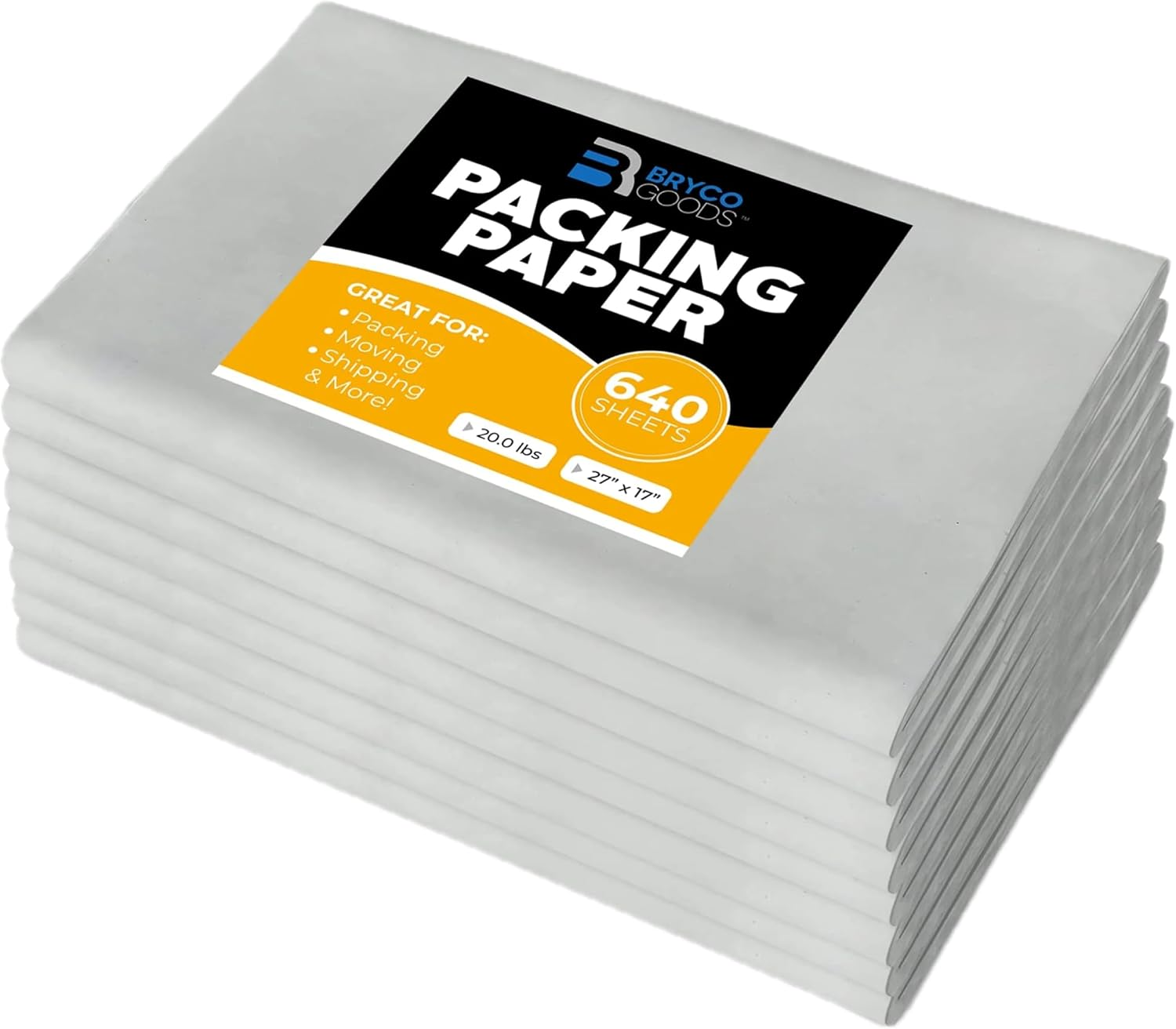Bryco Goods Packing Paper Sheets for Moving - 20Lb - 640 Sheets of Newsprint Paper - Must Have in Your Moving Supplies - 27
