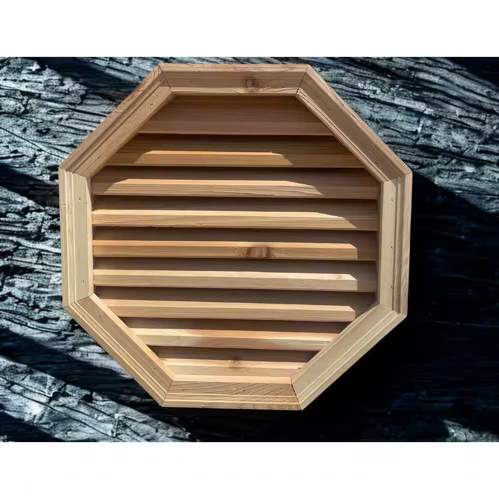 24 In. X 24 In. Octagon Cedar Wood with Built in Screen Gable Vent with Brickmould Trim