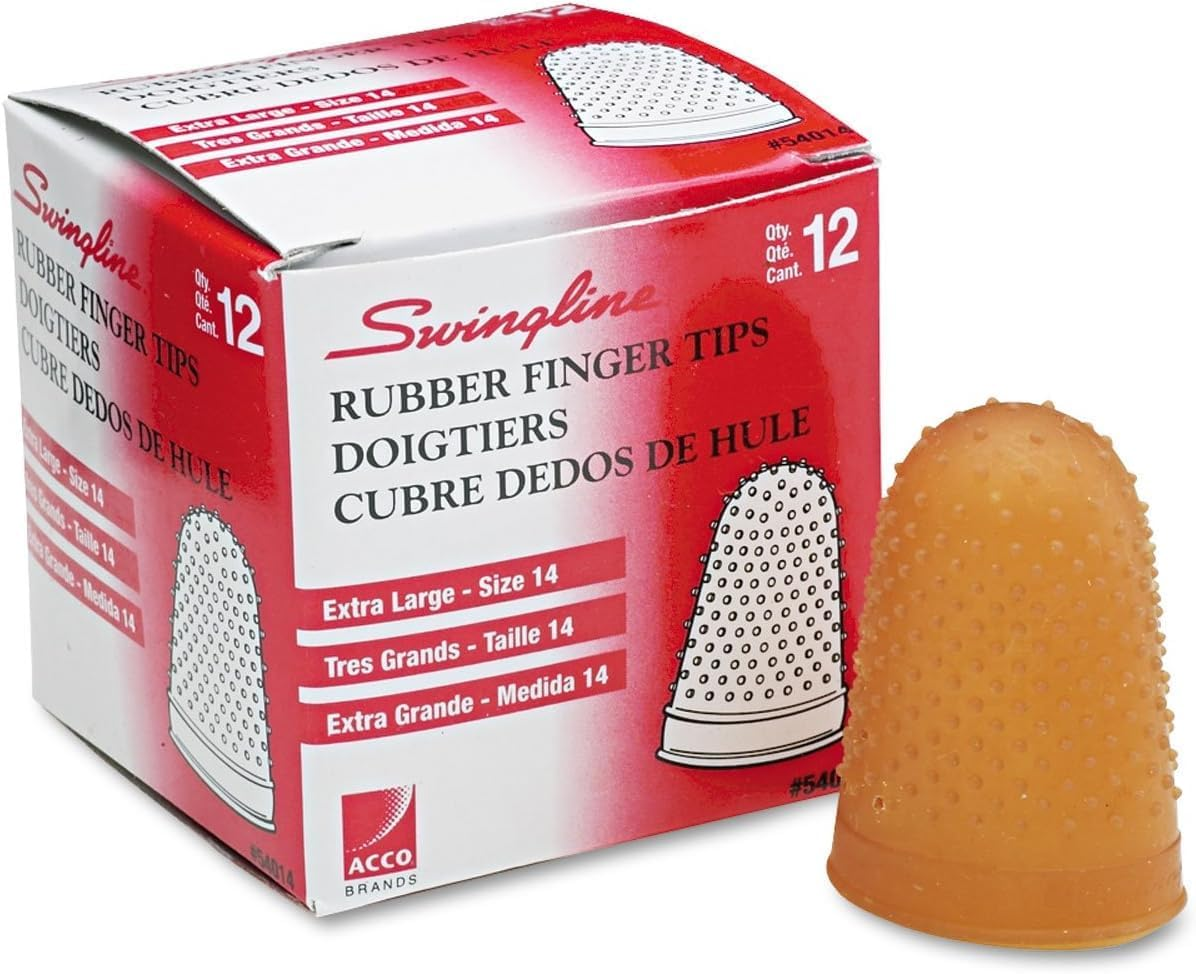 Rubber Finger Tips, Finger Cots, Extra Large - Size 14, Amber, Finger Protector for Use with  Staples &  Staplers, Home Office Desktop Accessories, 12 Pack (54014)