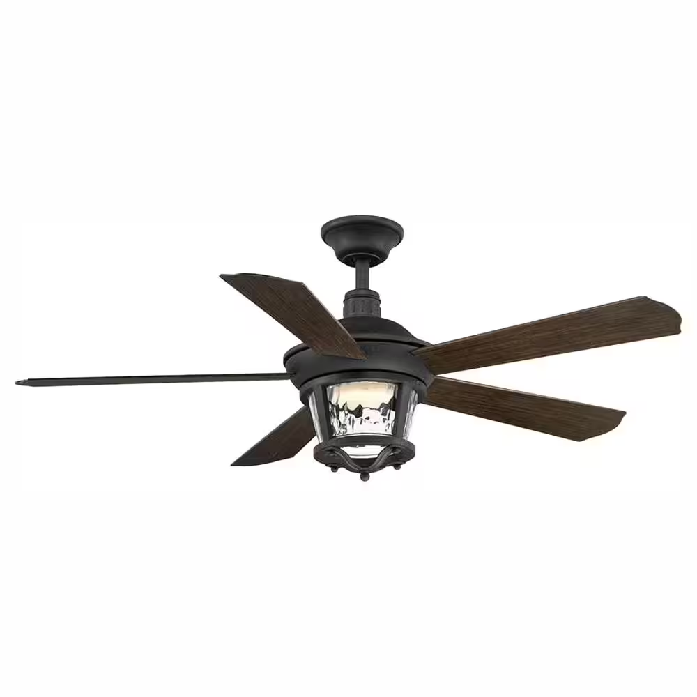 Smyrna 52 In. Indoor/Outdoor Integrated LED Forged Black Traditional Ceiling Fan with Remote for Patio or Porch