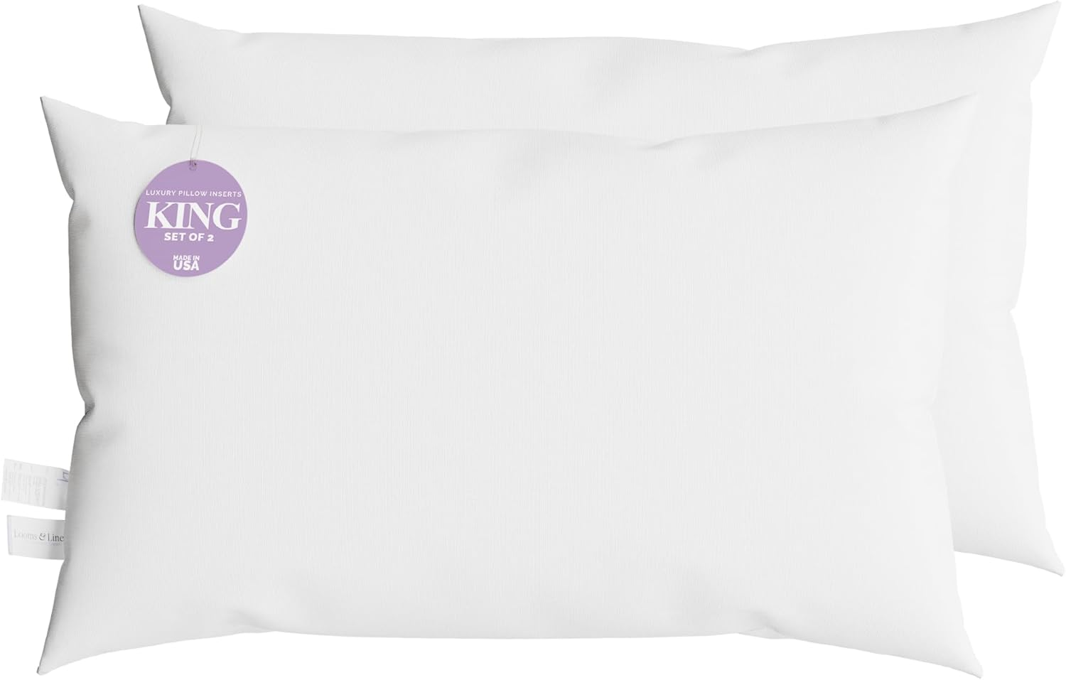 Firm King Size Pillows Set of 2 20 X 36 Pillows Made in USA Only 20X36 Inch Sleeping Pillow Insert for Bedroom by Looms and Linens - Hypoallergenic Pillow Inserts down Alternative