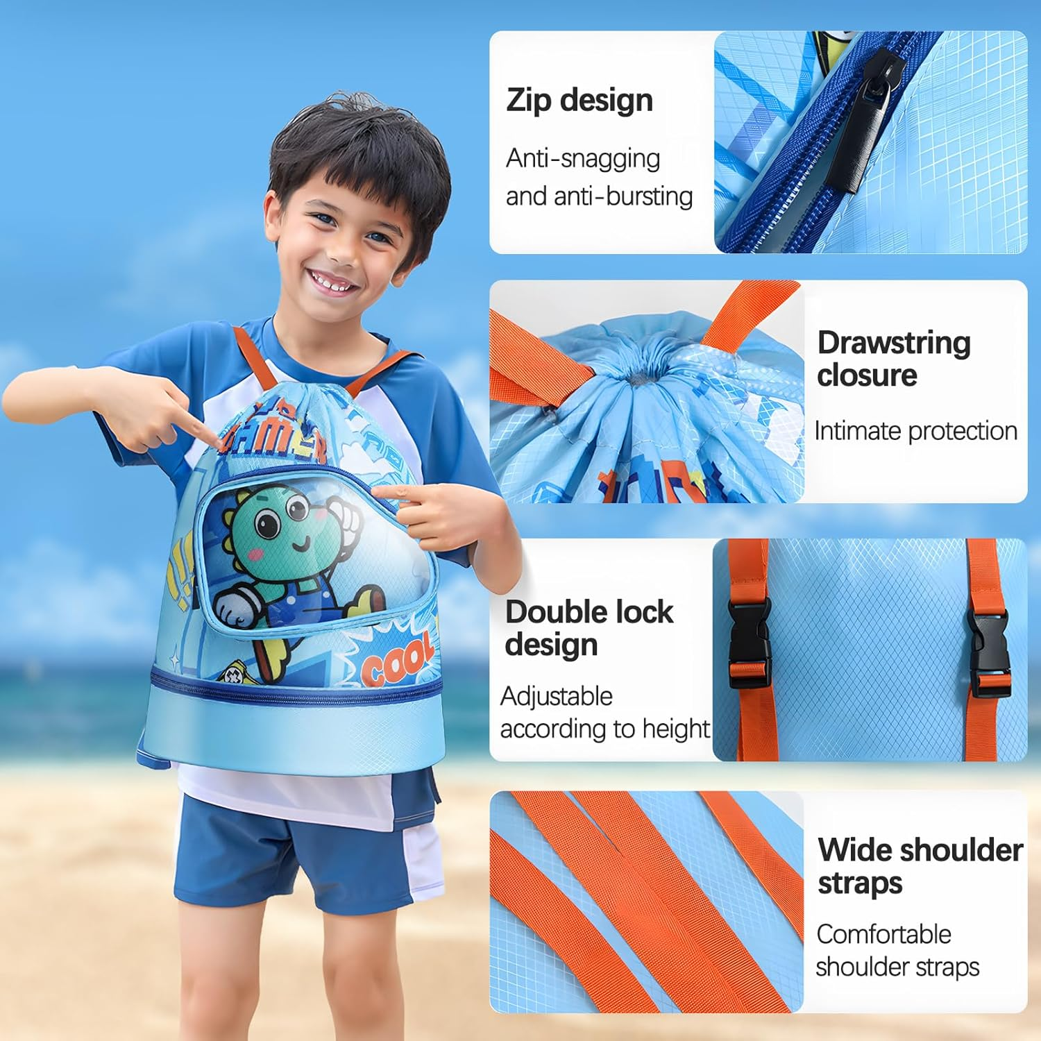 Kids swimming bag Waterproof wet and dry storage backpack Adjustable shoulder... - Picture 6 of 16