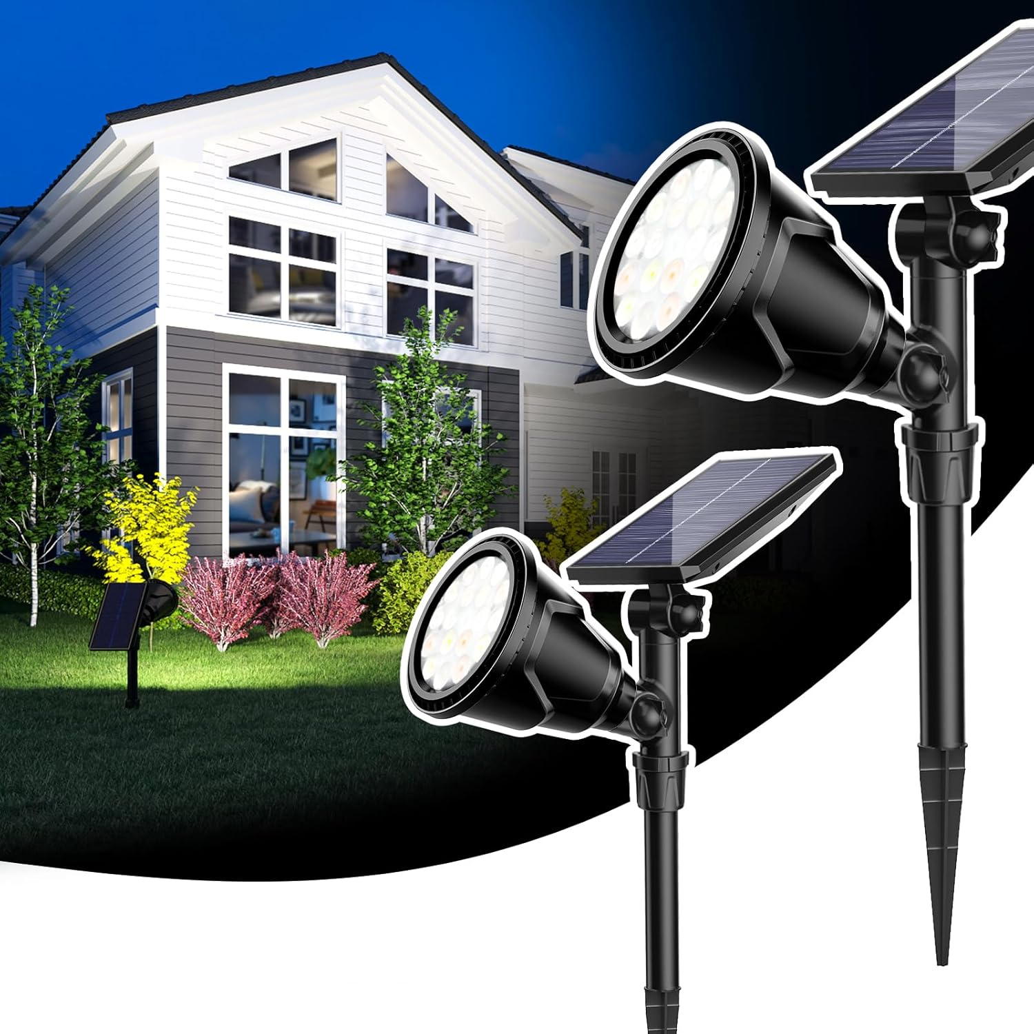 Solar Spot Lights Outdoor - 600LM Spotlights Waterproof outside Flood Lighting for Driveway Backyard Patio Garden Landscape Deck Garage (Cool White, 2 Pack)