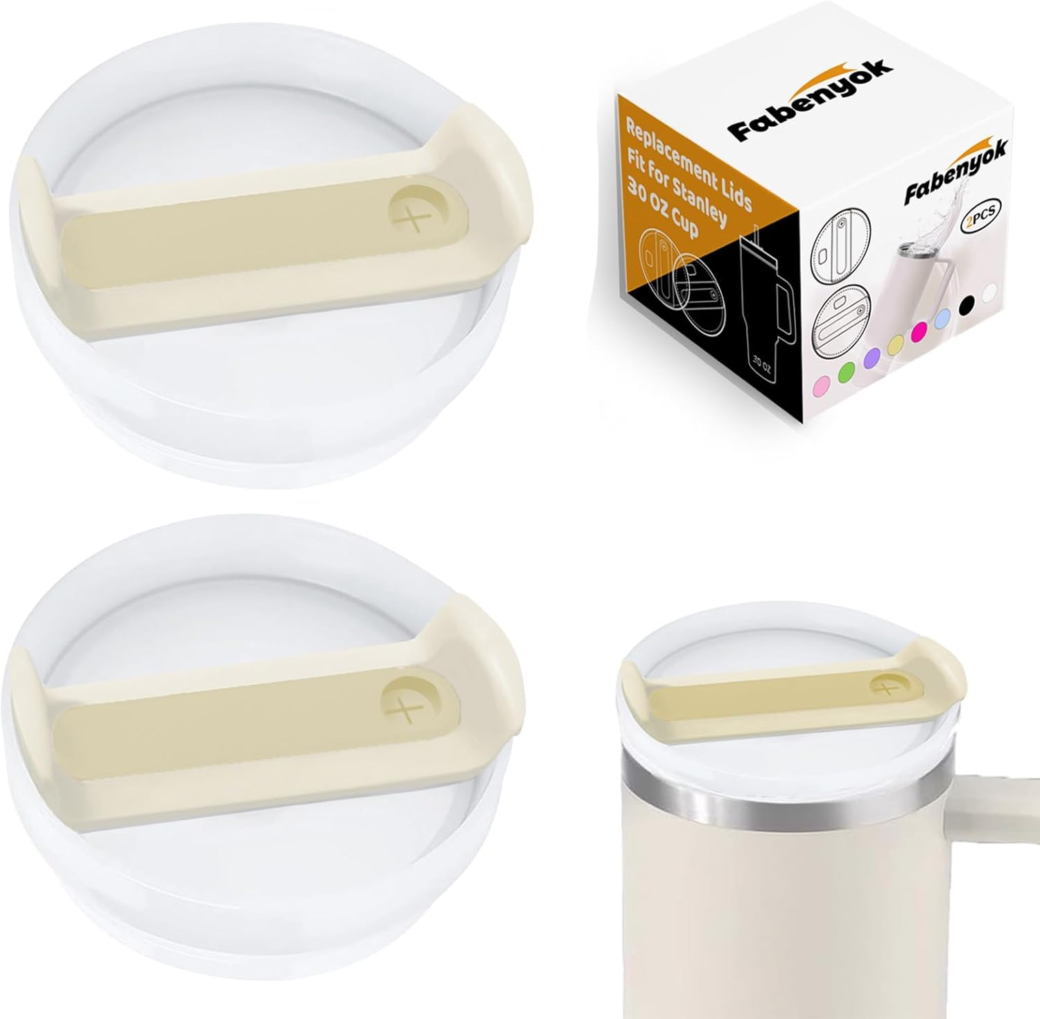 30 OZ Tumbler Lid Replacement Fit for Stanley Cup H2.0, 2 Pack Replacement Lids Fit for Stanley Adventure(Opaque - Cream)