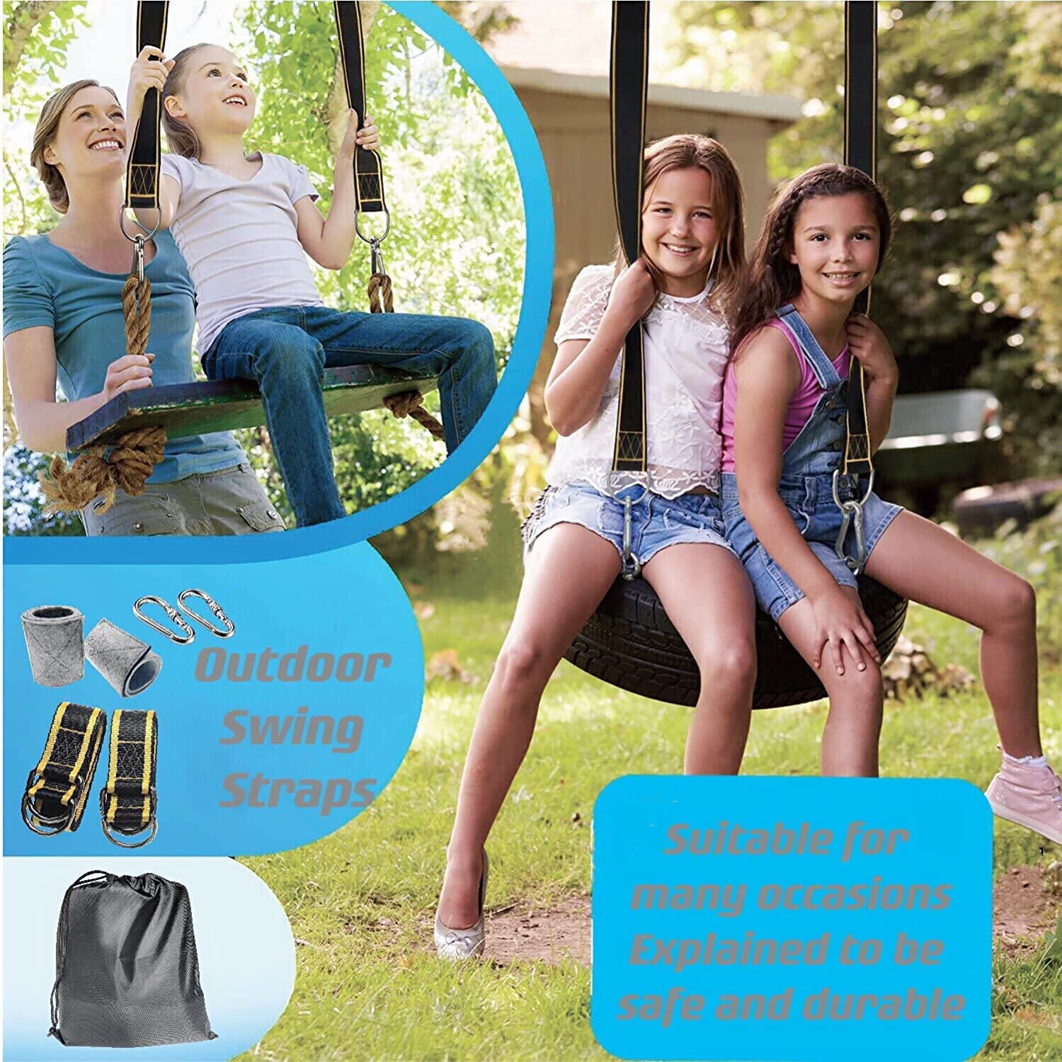 Tree Swing Hanging Straps Kit,Hammock Straps with Loops Set, Holds 2800 Lbs,5... - Picture 9 of 14