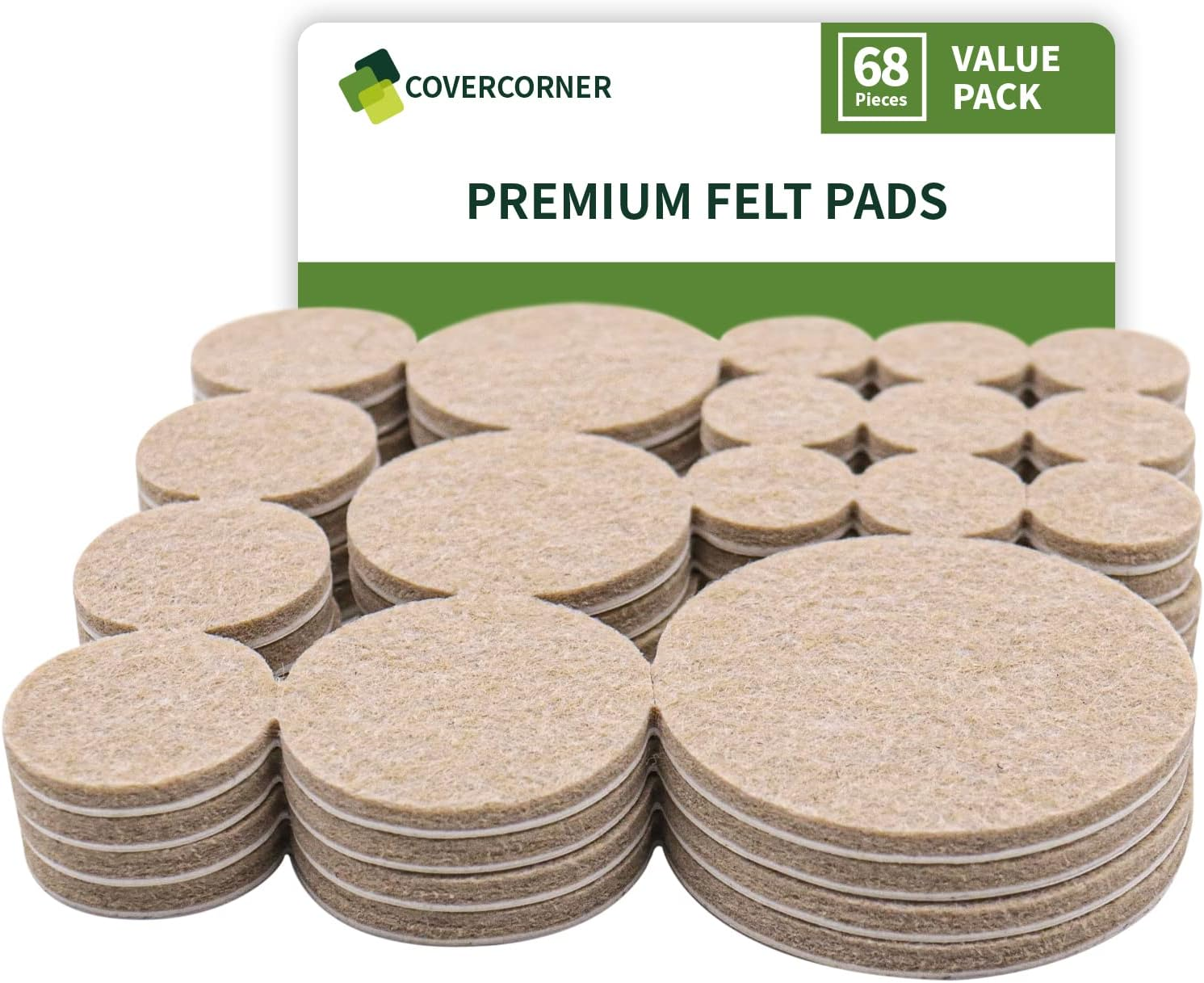 Felt Furniture Pads for Hardwood Floors 68 PCS, Furniture Pads, Floor Protectors for Hardwood Floors, Felt Pads for Furniture, Round, Beige, Value Pack