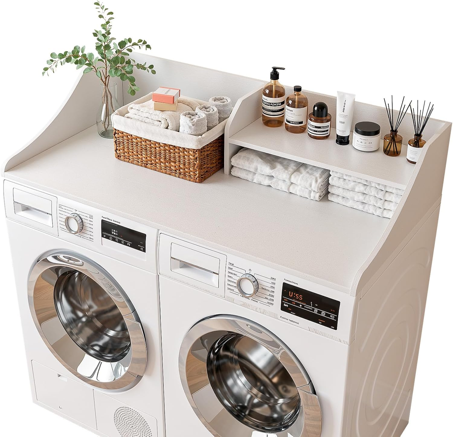 2-Tier 54" Width Washer Dryer Countertop for Laundry Room Organization | Depth Laundry Countertop Organization with Edge Wooden Washer and Dryer Topper for Folding Sorting & Ironing Easy to Install