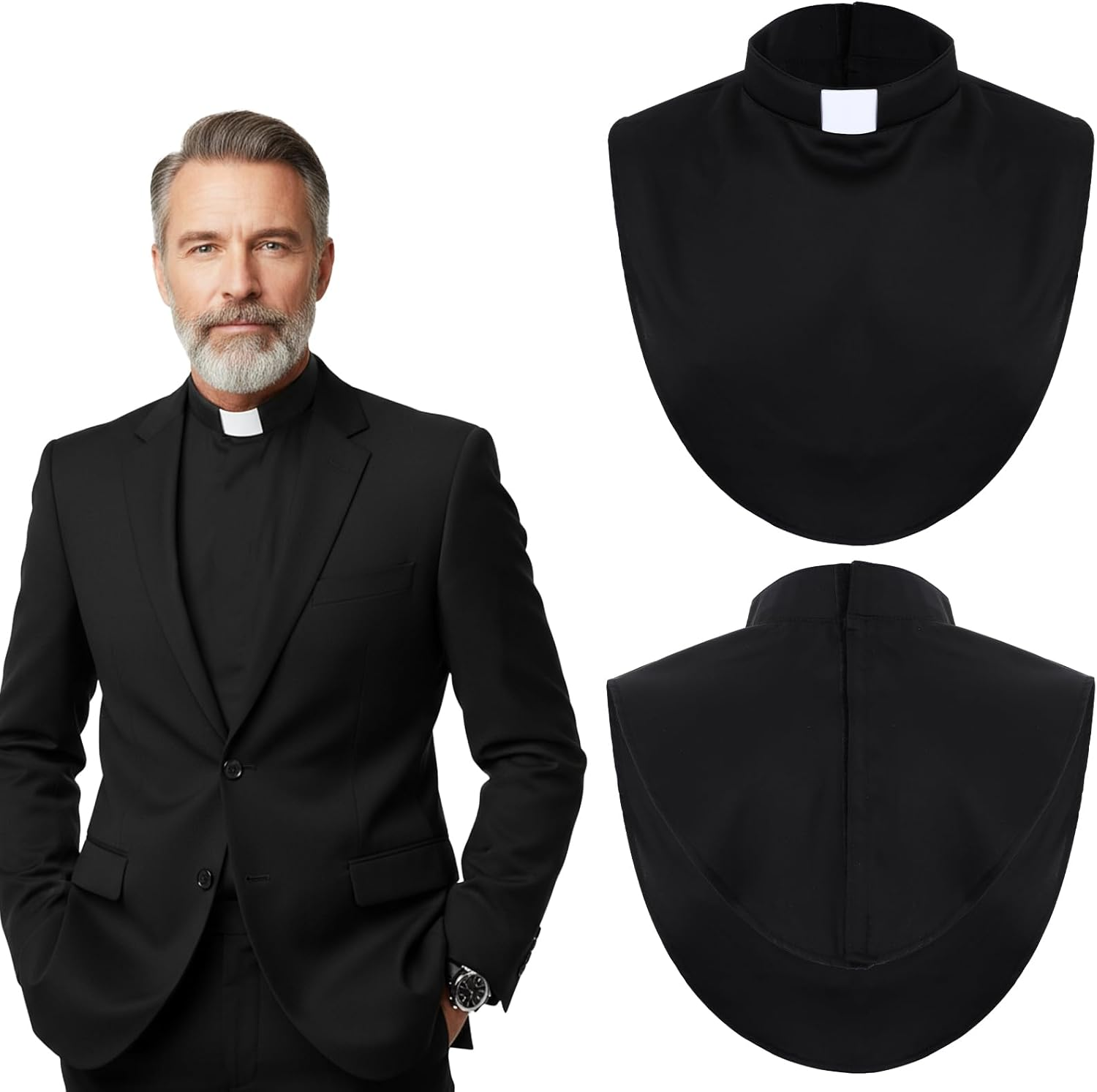1 PC Clergy Collar with White Tab Insert Unisex Priest Collar for Shirt Black 