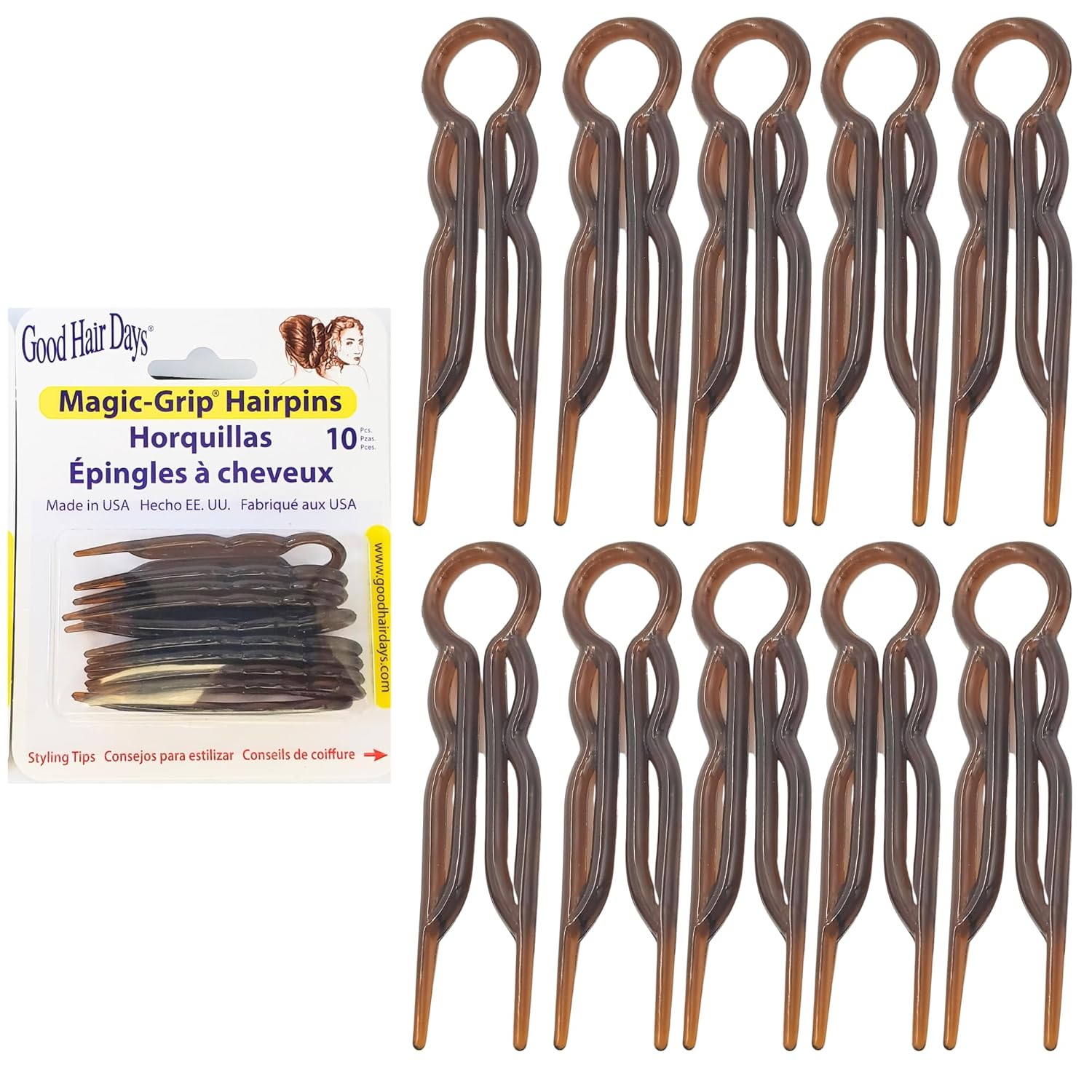 U-Shaped Hair Pins - 10 Pack Tortoise Shell