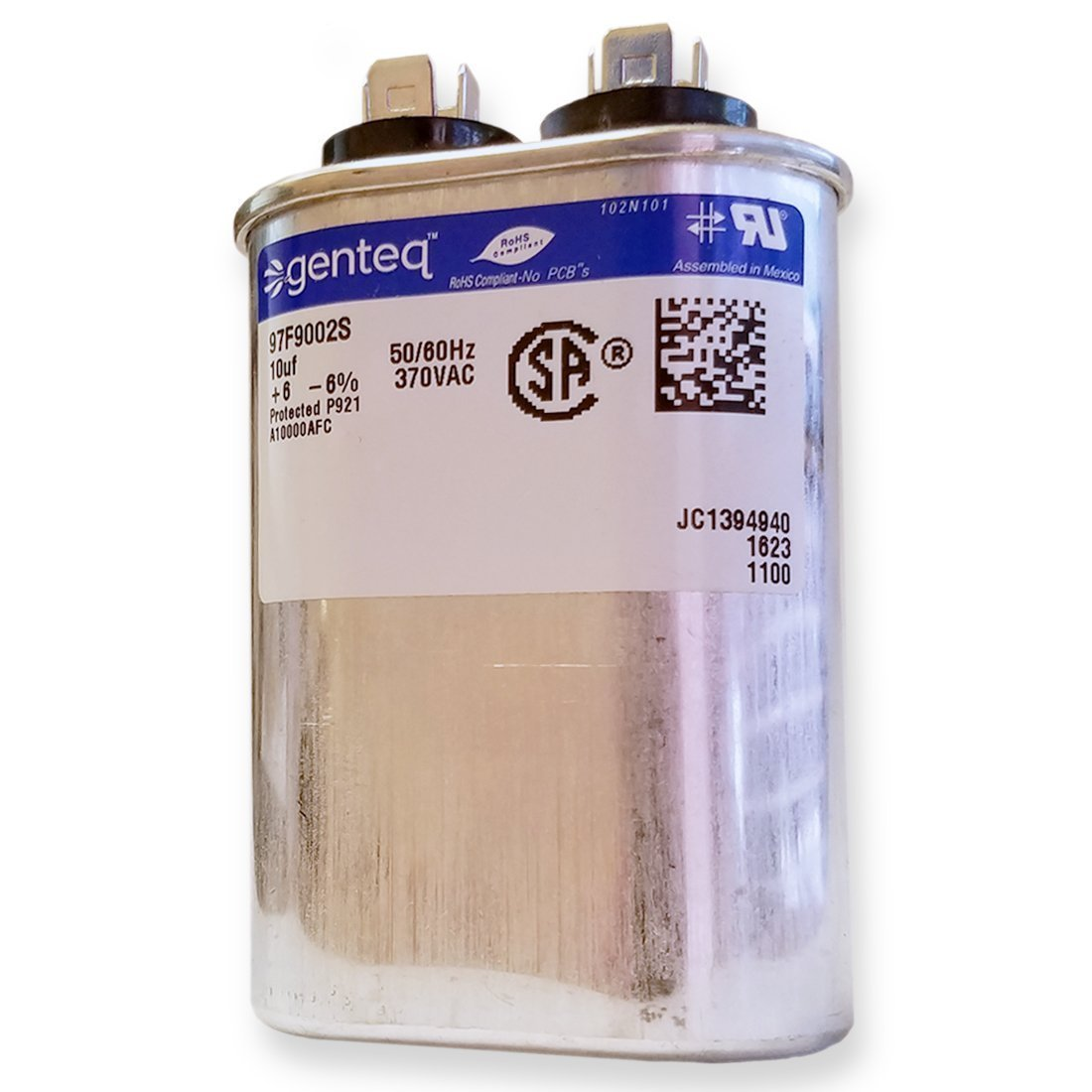 GE 97F9002 - 10 Uf MFD 370 VAC Volt Genteq Replacement Oval Run Capacitor