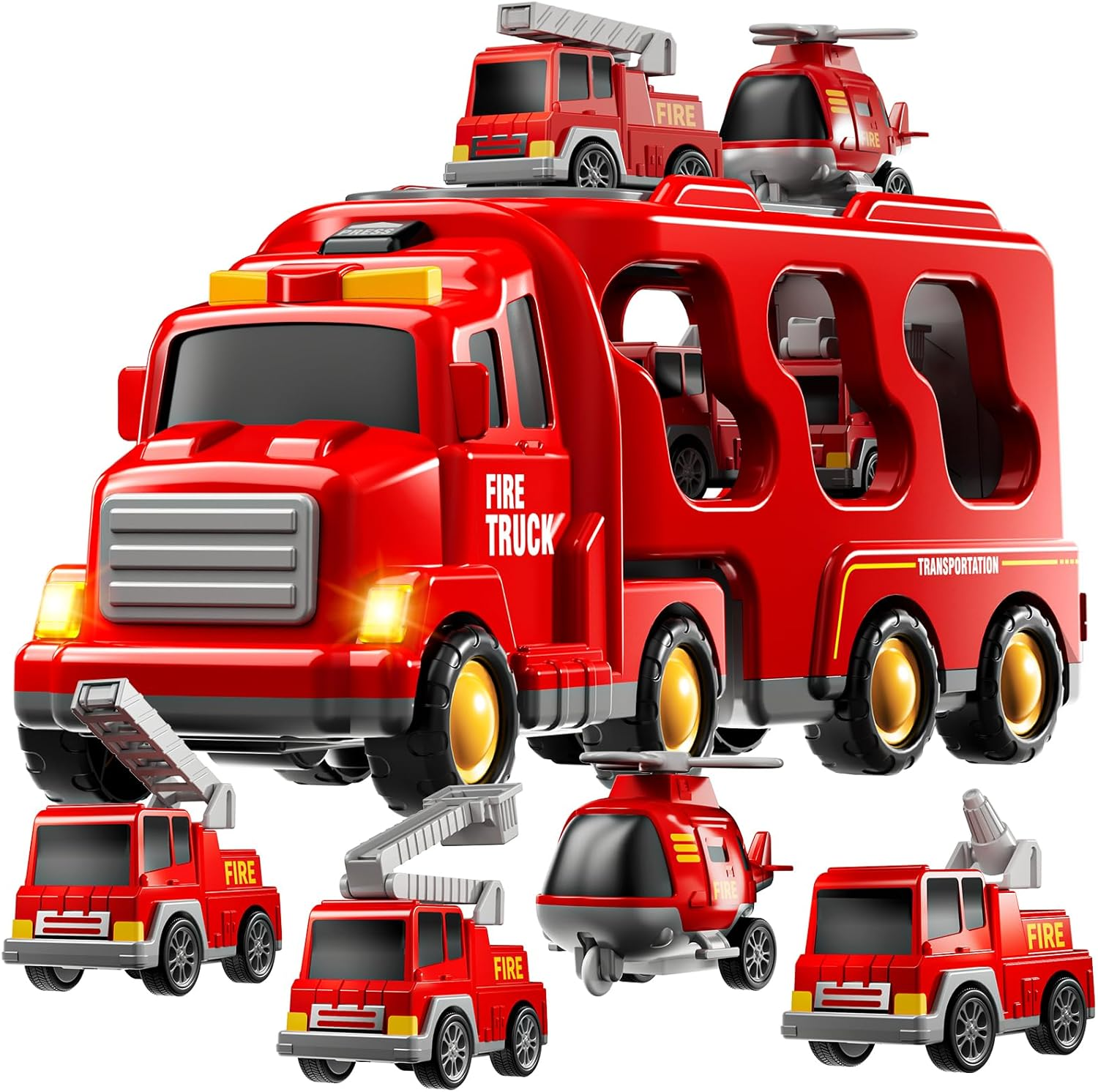 Set camion bomberos vehiculos transporte juguetes ninos 3-7 anos regalo