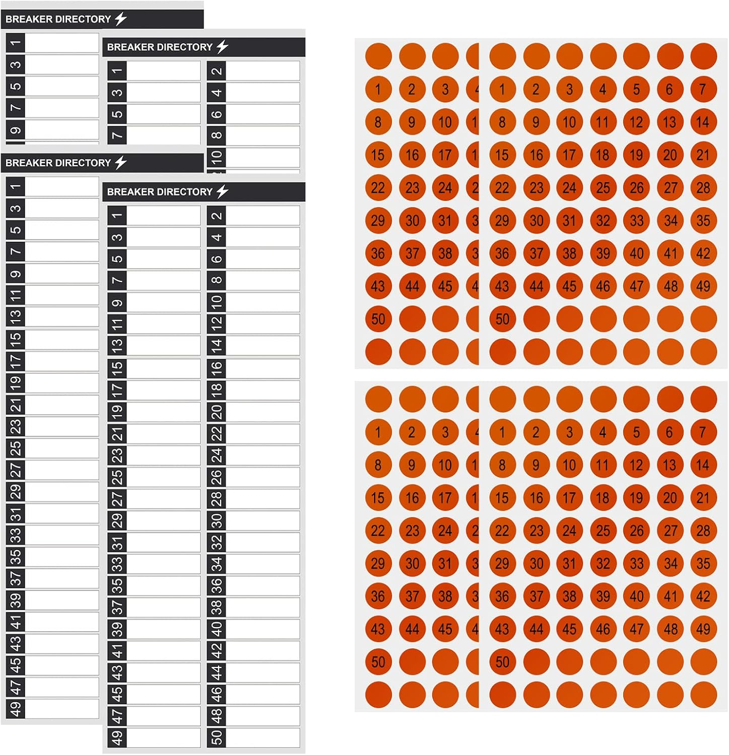 8 Pieces Electrical Panel Labels,Circuit Breaker Panel Fuse Electric Box Load Center Identification Labels Stickers, Up to 50 Entries Sign Labels with Round Stickers for House Commercial Use,White