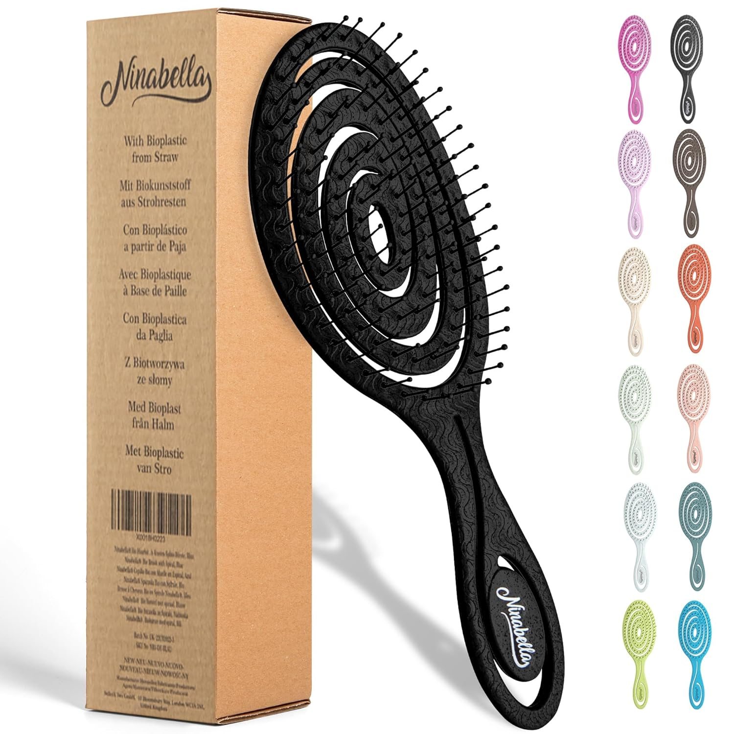 Detangle Hair Brush for Women & Men - Does Not Pull - Straightening Brushes for Straight & Curly Hair - Unique Spiral Detangling Hairbrush - Black