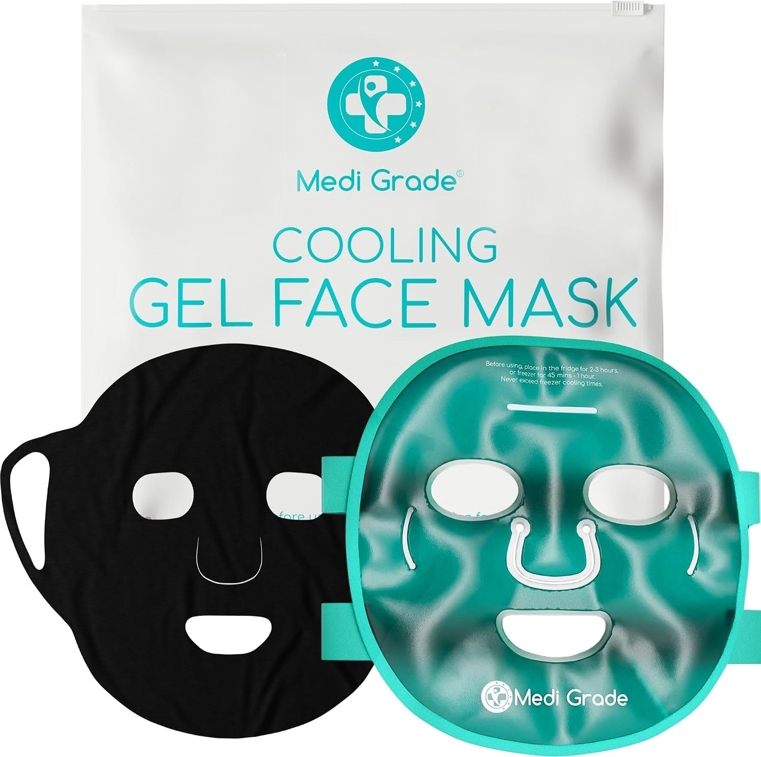 Medi Grade Cooling Face Mask, Gel Face Ice Pack with Lycra Cover | Cold Compress Face Mask for Dark Circles and Puffiness, Full Face Cooling with Storage Pouch, Reusable Gel