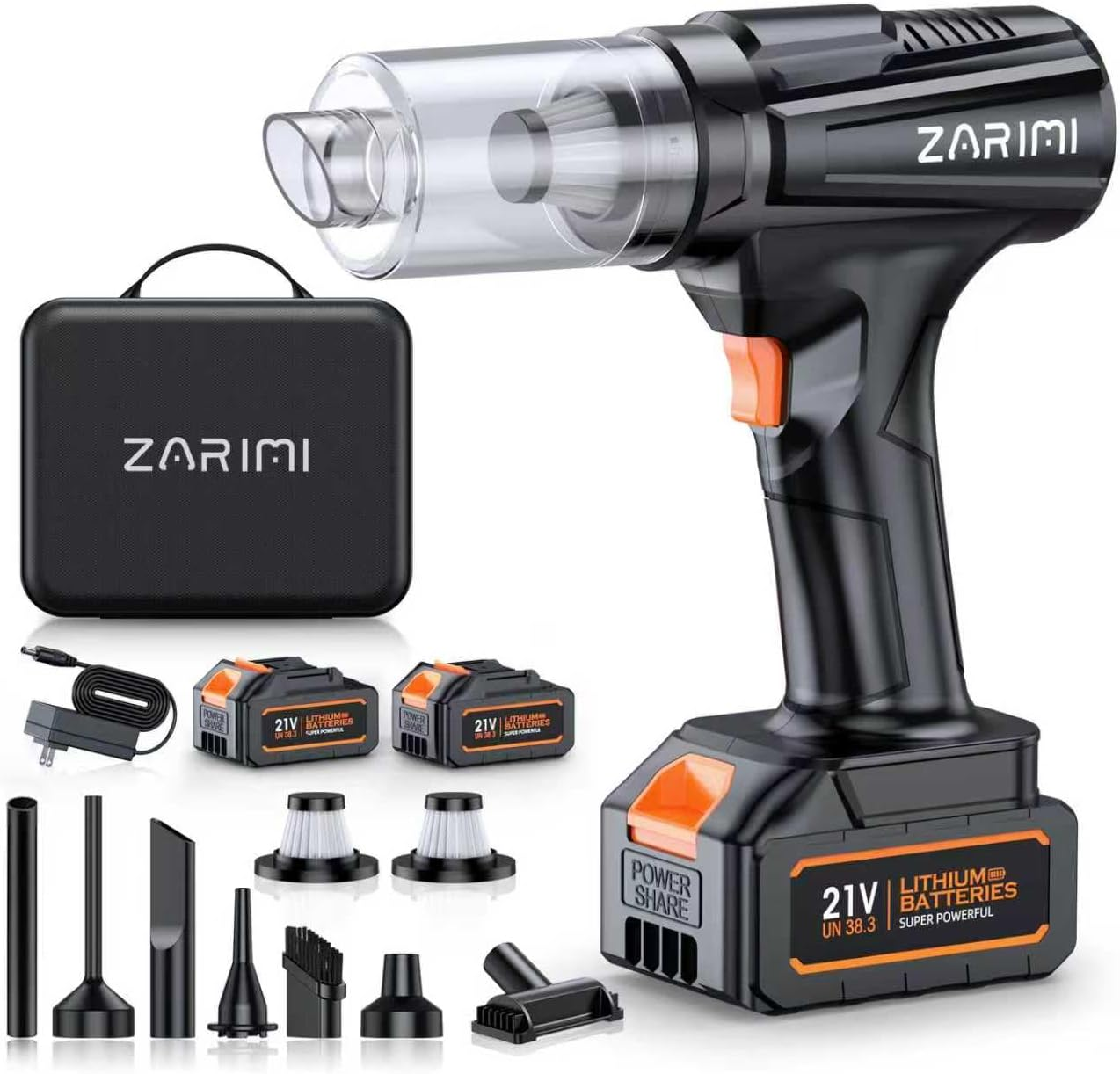 Cordless Handheld Car Vacuum Cleaner, 50,000Pa High-Power Brushless Motor, Rechargeable Dust Buster with 2 Batteries & Charger, 6-In-1 Portable Vacuum Cleaners for Home, Pet Hair, Bright Black