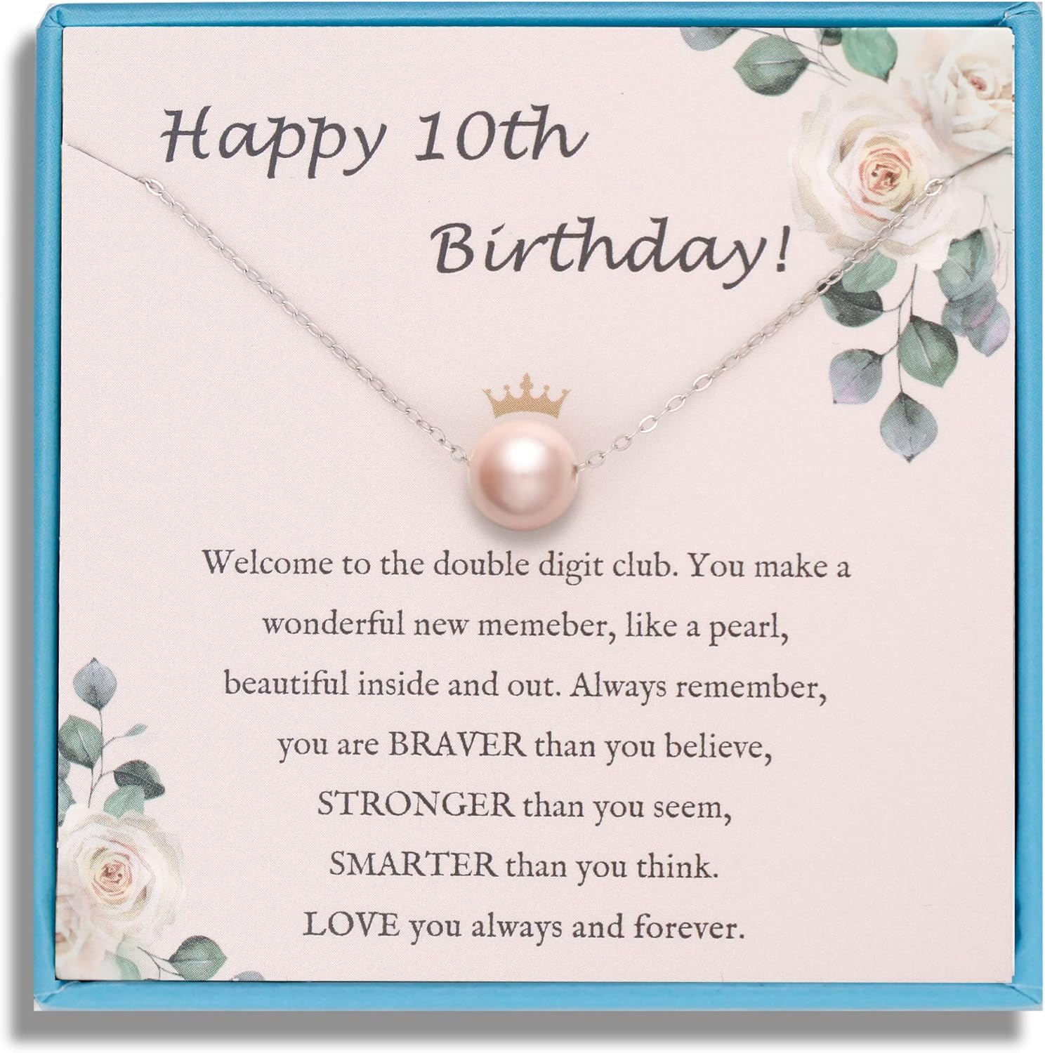 Sterling Silver Birthday Gifts for Girls Women, Pearl Necklace as 7 9 10 11 13 15 16 18 21 30 40 50 60 Year Old Birthday Gifts, Single Pearl Necklace as Bday Gifts for Friends