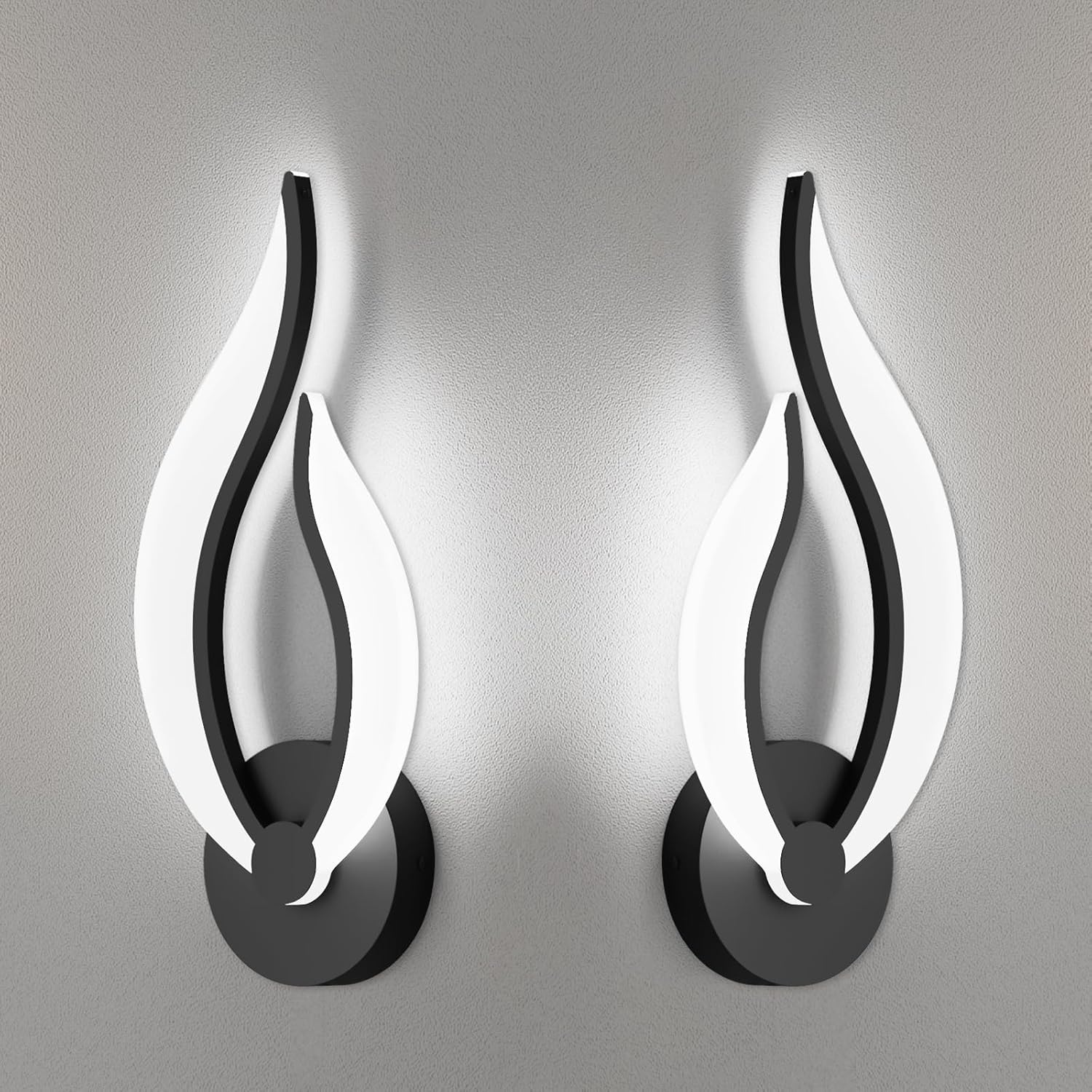 Hard-Wired 2-Pack Modern Indoor Wall Sconce 10W LED Black Dimmable Wall Sconce Set of 2 for Living Room Bedroom Hallway (Cool White Light, 5500K)