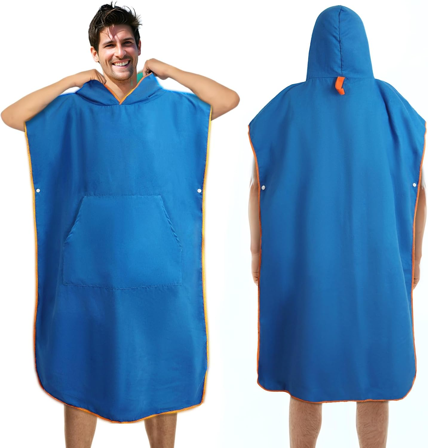 Badeponcho Damen & Herren, Ultraleicht Und Schnelltrocknend Badeponcho Erwachsene,Doppelseitige Farbe Mikrofaser Surf Poncho Auch Als Umkleidehilfe Strand (Saphirblau-Hellblau, Large)