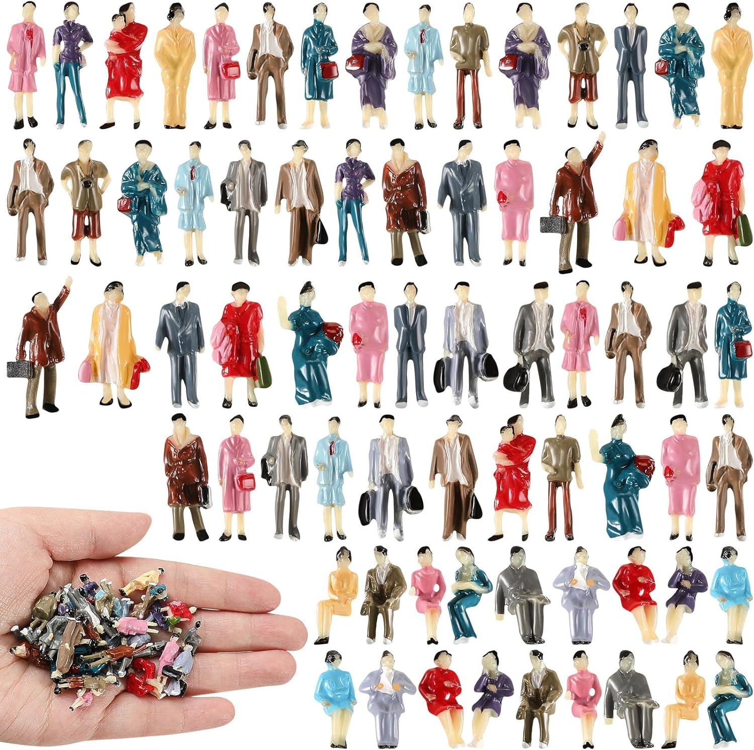 100 Pcs Small 1: 87 Ho Scale Tiny Figurines Miniature People Figurines Sitting Standing Tiny Architectural People Painted Figures for Park Street Miniature Scenes