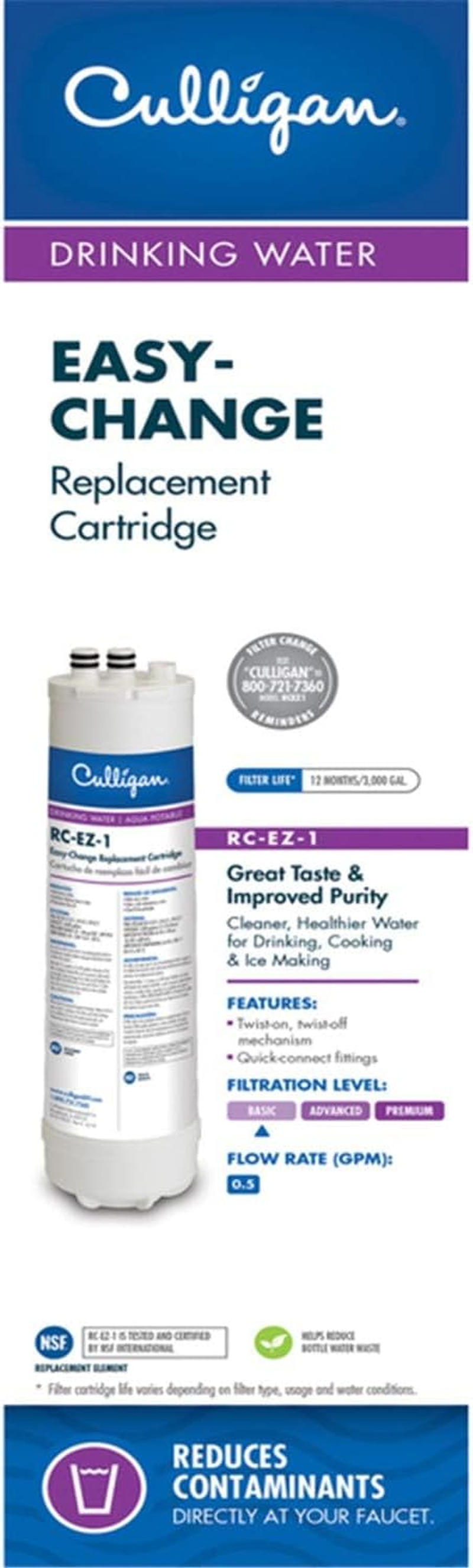 RC Change Basic Water Replacement Cartridge, 3,000 Gallons, EZ-1 (Good Filtration), Multi