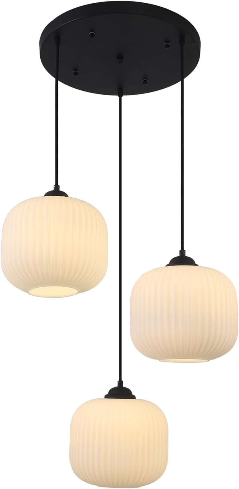 Modern 3-Light Cluster Pendant Chandelier with Vintage Milk Glass - Black Finish