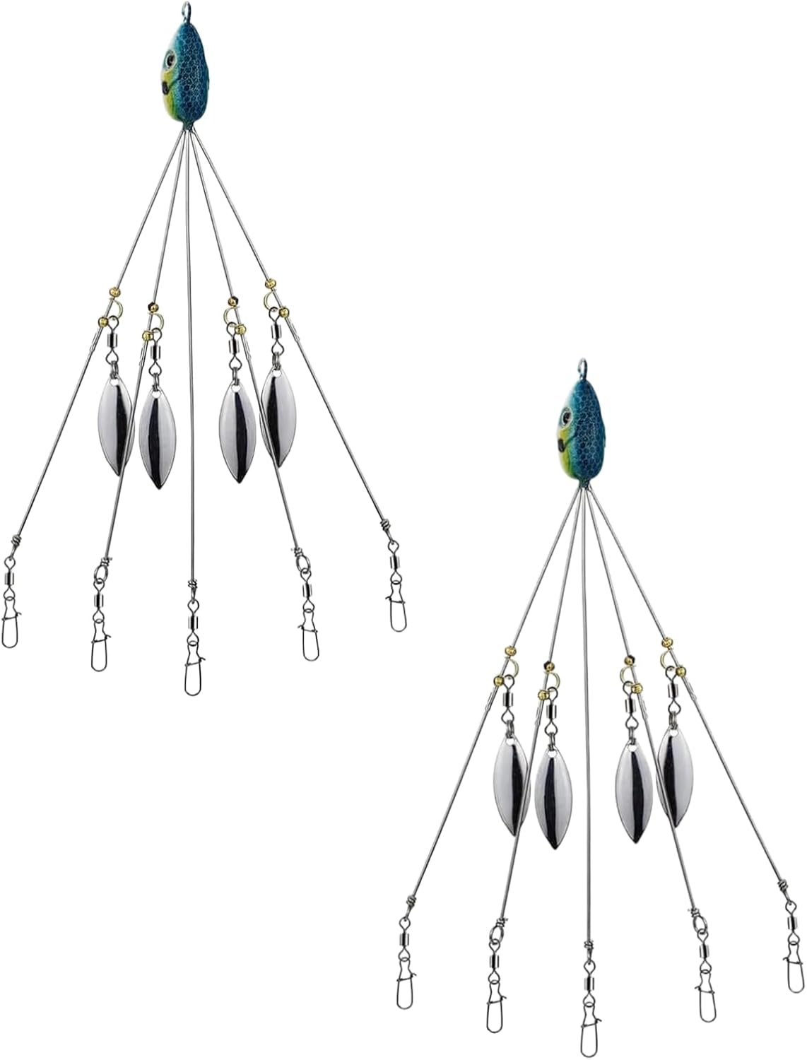 2Pcs Umbrella Rigs for Bass Stripers Fishing, Freshwater Fishing Swimbait Lures Rig Kit, Blue