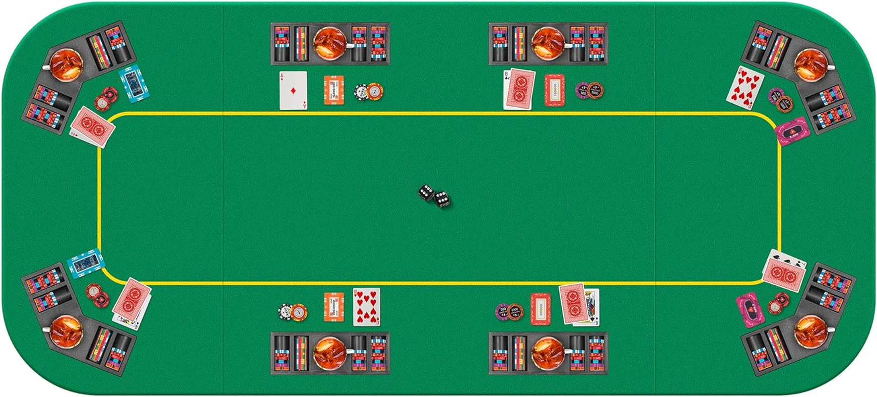 79 X 36 Inch Foldable 8-Player Texas Poker Card Tabletop Layout Portable Anti-Slip Rubber Board Game Mat with Cup Holders and Carrying Bag