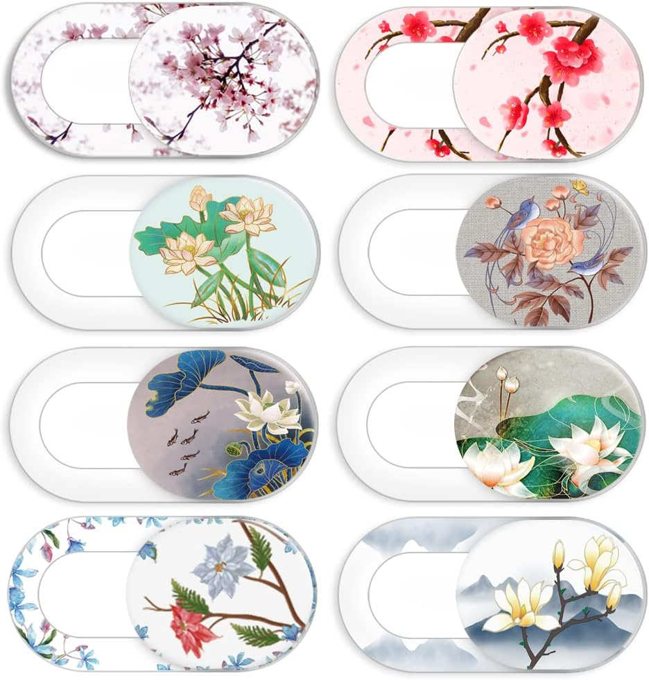 Laptop Camera Cover Slide Cute Flower 8 Pack, Webcam Cover Slide Phone Camera Cover, Ultra-Thin Computer Camera Cover Slide Blocker Fits Cellphone, Laptop, Desktop PC, Tablet