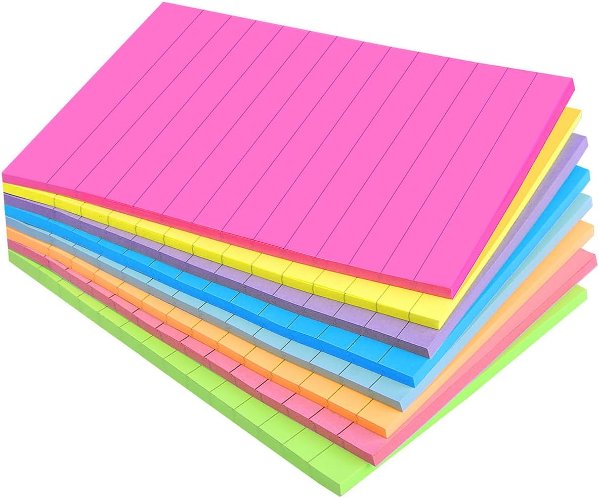 8 Pack Lined Sticky Notes 4”x6” Bright Colors Self-Stick Note Pads with Line,... - Picture 5 of 14