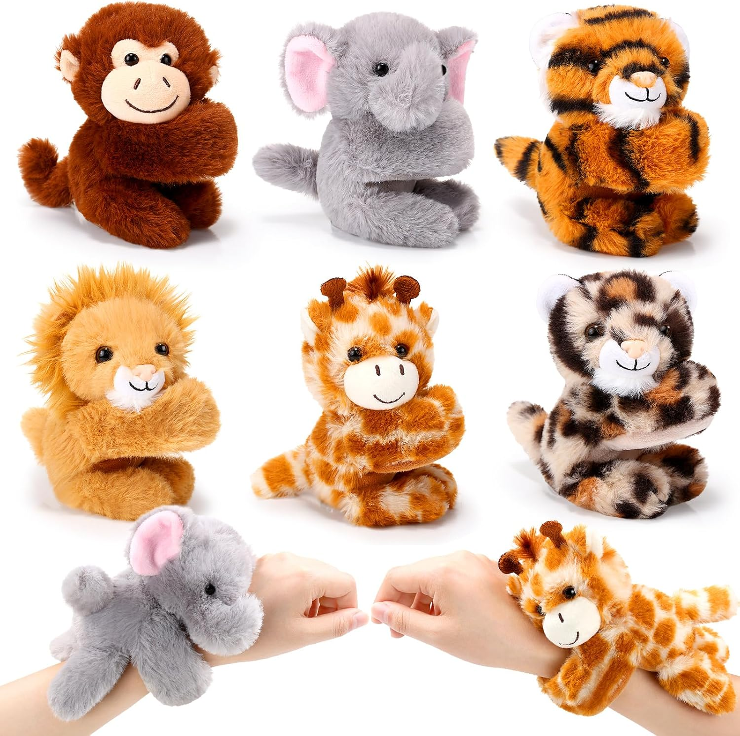 6 Pack Stuffed Animal Slap Bracelets Plush Animal Snap Bracelets Cute Wrist Slap Band Toy Wrist Animals Wrist Pets Slap Bracelet Wrist Toy for Kids Boys Girls Birthday Gifts Party Favors