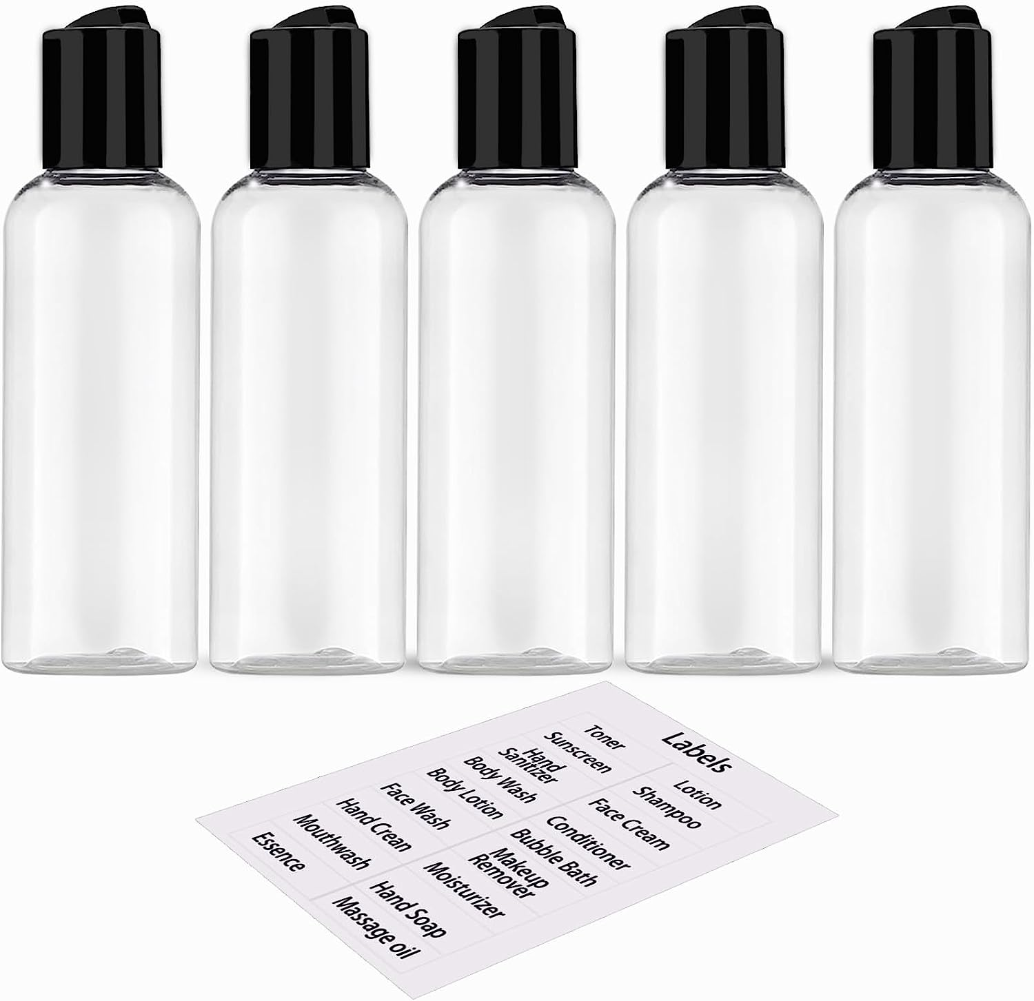 5 Pack 3.4 Oz Travel Bottles for Toiletries TSA Approved Leakproof Plastic Empty Travel Size Bottles Containers with Labels