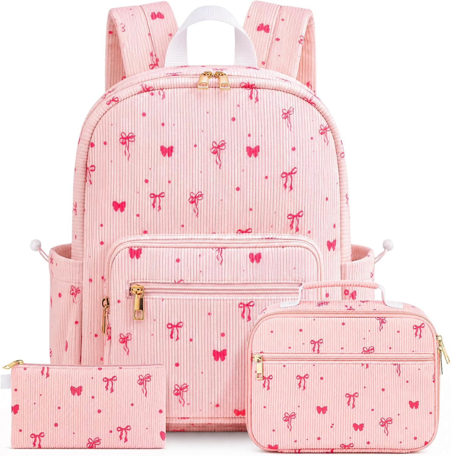 Girls Corduroy Backpack Set with Lunch Box Pencil Case, Laptop Bookbag for MAKUKKE School Backpack Set for Girls, 3-in-1 Kawaii  main image 2