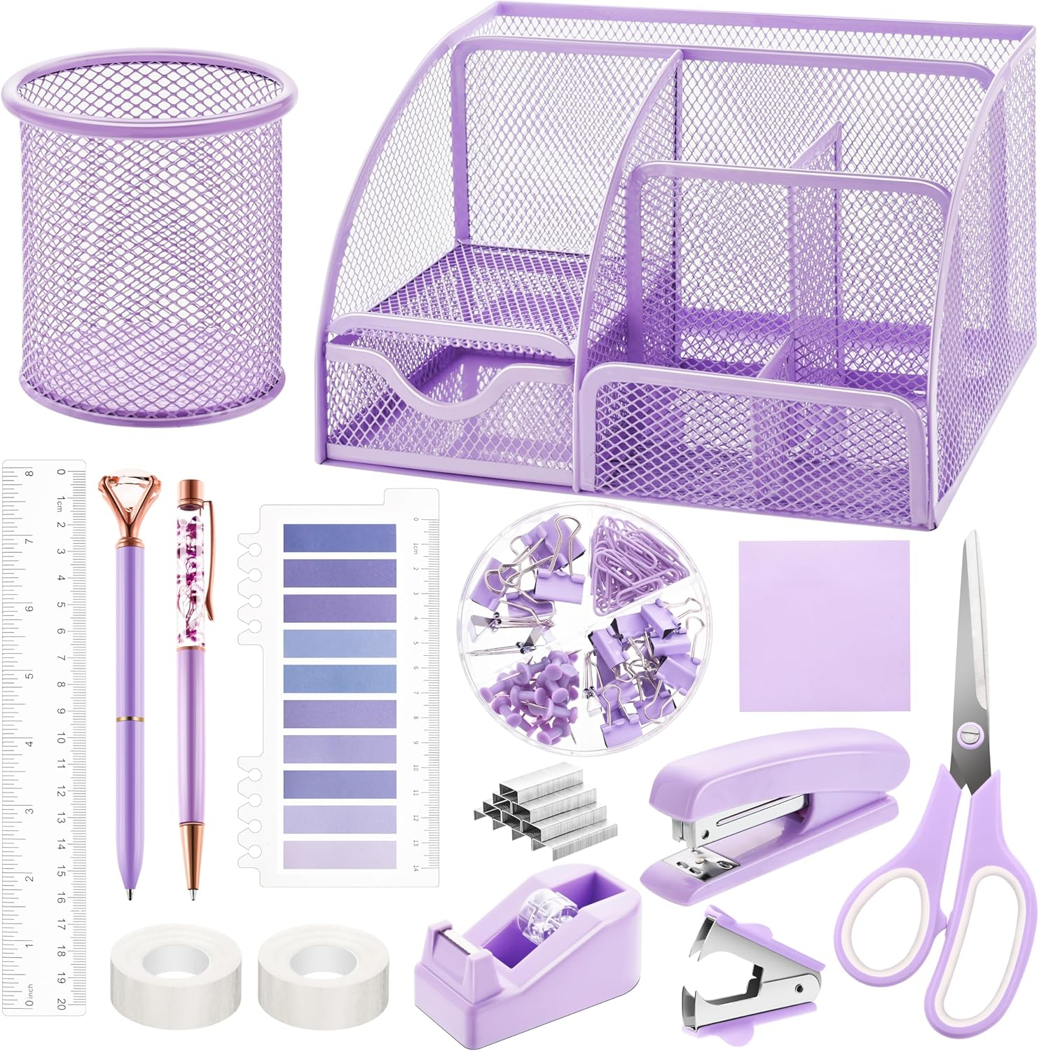11 Pcs Purple Office Supplies Set Mesh Desk Organizer Accessories