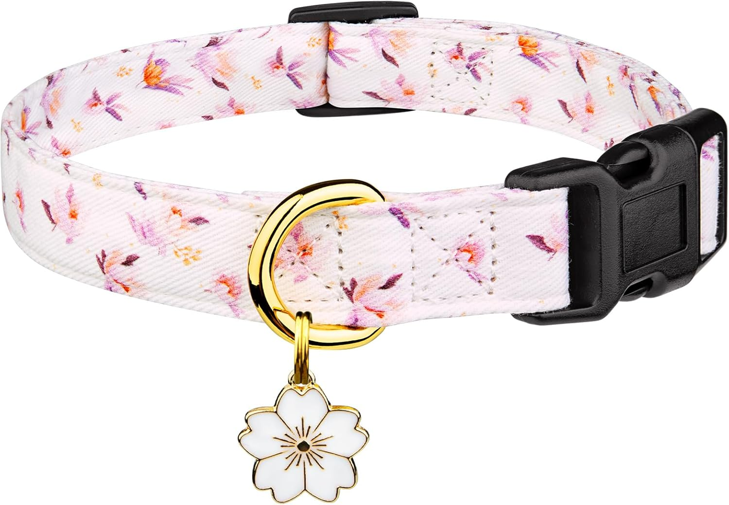 Cotton Handmade Dog Collar Cute and Distinctive Patterns White Flower with Pendant for Girl Boy Dogs Collars S