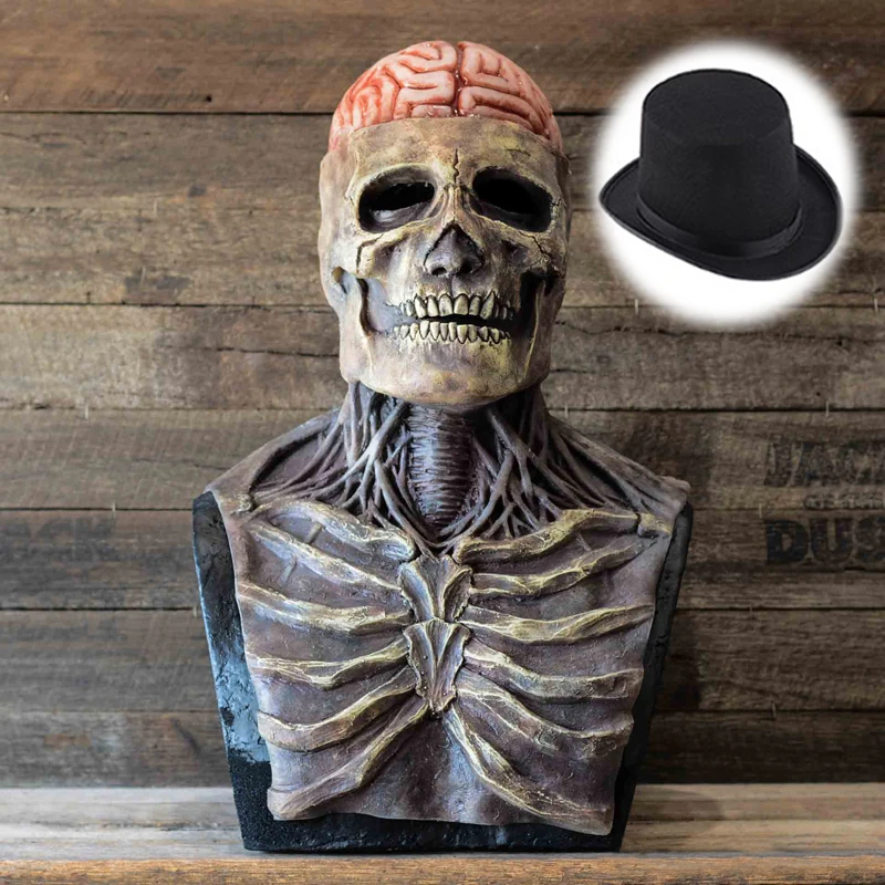 Creepy Brains Skeleton Mask – Bloody Latex Skull Headgear for Halloween and Carnival Cosplay