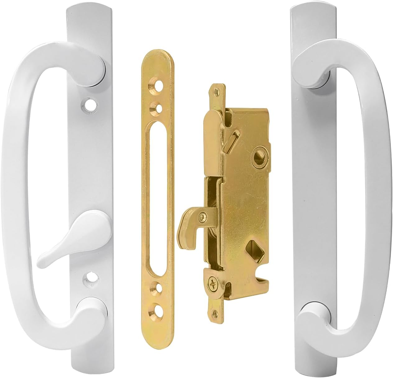 LWZH White Sliding Patio Door Handle Set with Keyless Lock, Reversible Door Handle Lock Fits 1-3/8" to 2-1/4" Thick Doors, 3-15/16" Hole Centers, 45° Keyway