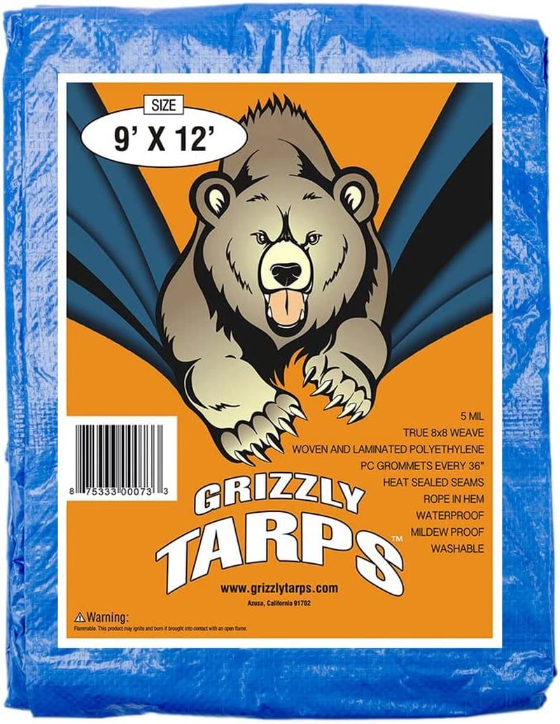 Grizzly Tarps by B-Air 9' X 12' Large Multi-Purpose Waterproof Heavy Duty Poly