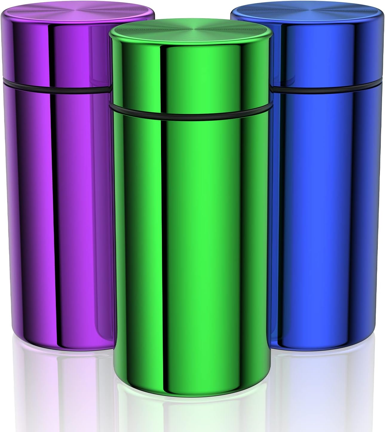 Portable Aluminum Storage Jar 3-Pack,Airtight Smell Proof Container, Metal Waterproof Small Bottle Multipurpose Container for Coffee & Teas, (Purple+Green+Blue)