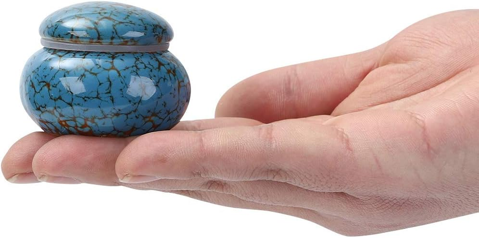 Small Urn for Human Ashes - 1.6'' Handicrafted Urn - Beautiful Tiny Keepsake Urns - Mini Urn Made of Ceramic - Hold 1.2 Cubic Inches of Ashes (Blue) (Blue)