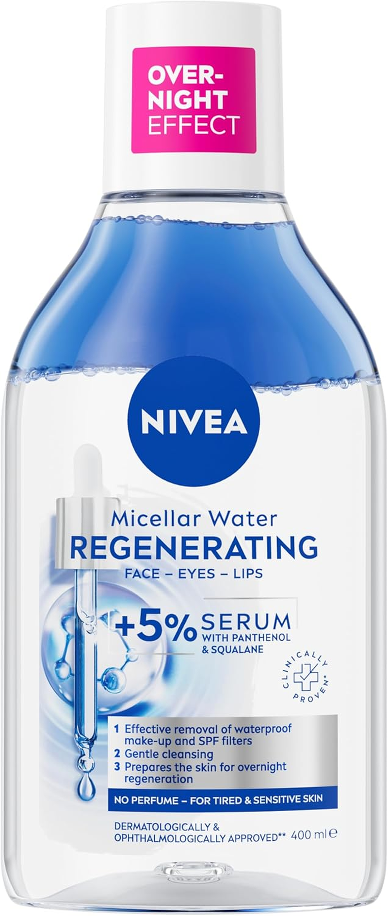 NIVEA Regenerating Serum Infused Micellar Water (400Ml), Micellar Cleansing Water with Amino Acid, 5% Panthenol and Squalane, Gentle Waterproof Makeup Remover