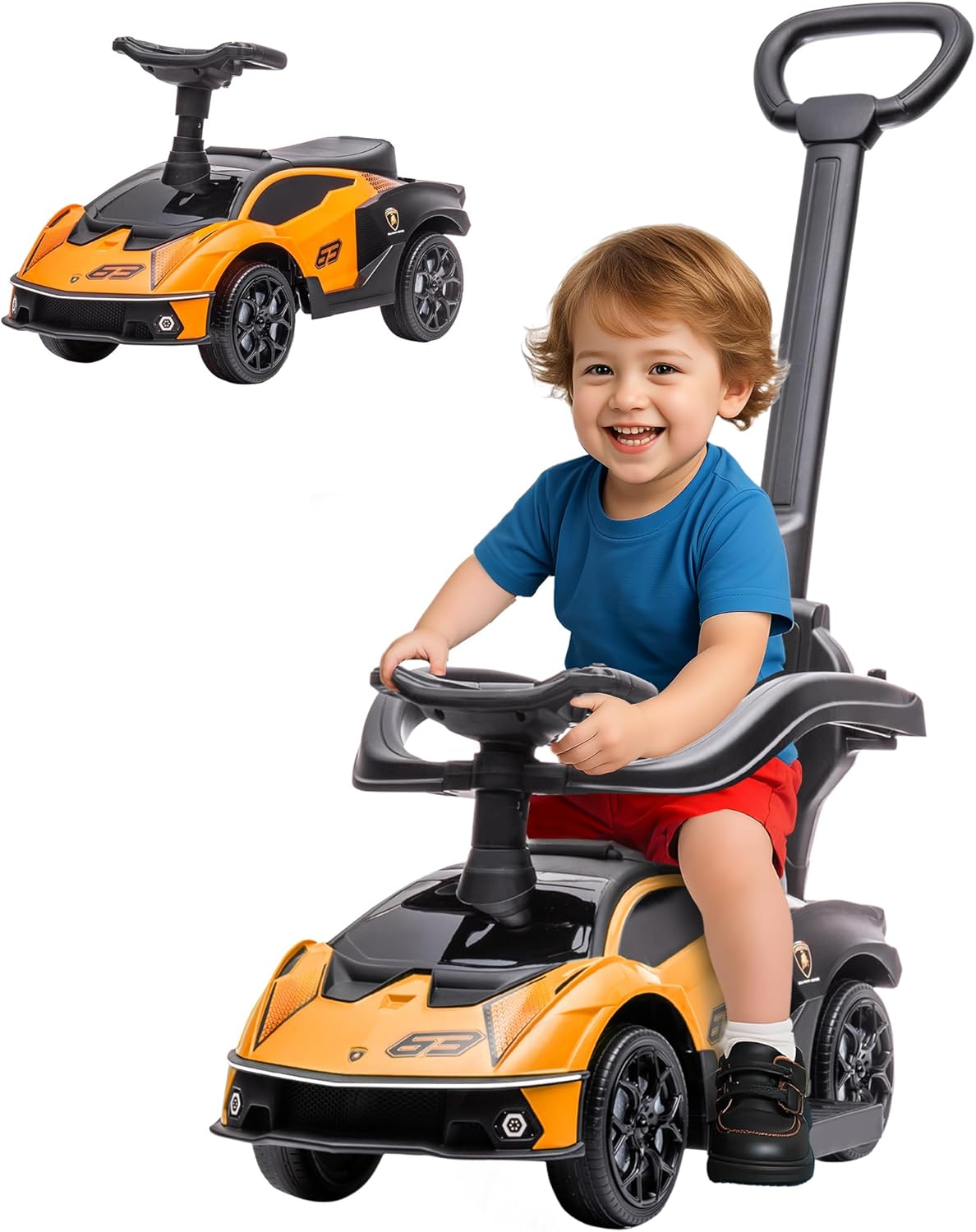 2-In-1 Ride on Push Car for Toddlers 1-3, Licensed Lamborghini Stroller Sliding Car