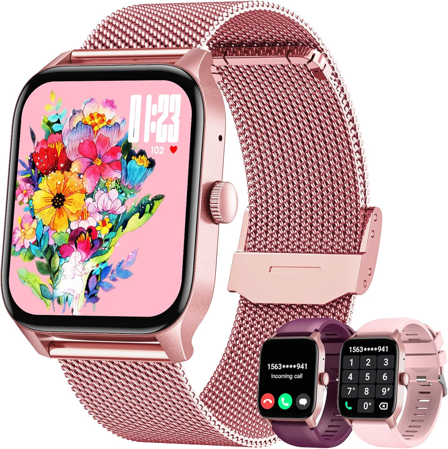 Smart Watches for Women Android Ios Phones: Pink Smartwatch for Women 1.83