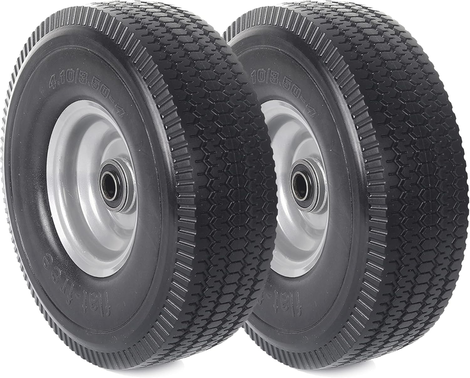 AR-PRO (2-Pack) 10-Inch Solid Wheel Replacement - 4.10/3.50-4 Flat Free Tire and Wheel with 5/8 Extra 3/4 &1/2 Bearings and 2.25