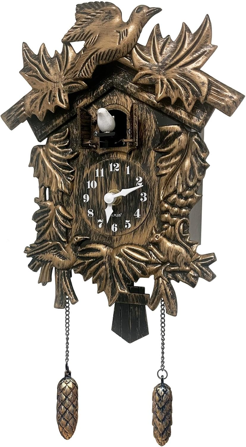 Chiming Cookoo Clock Brown Vintage Bird Flapping Cuckoo Clocks Volume Adjustable Coo Coo Clocks Wall Decoration Battery Operated Pendulum Cuckoo Clock for Home Living Room Office