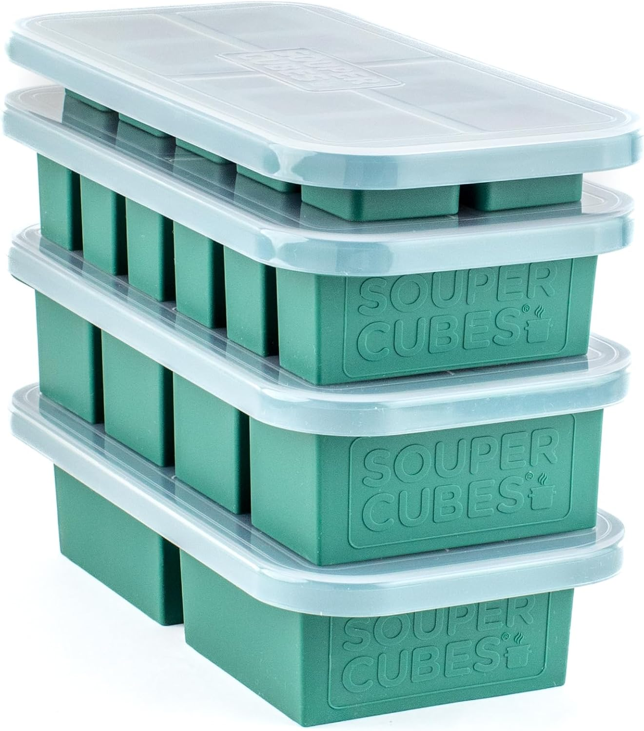 Silicone Freezer Molds Gift Set with 2 Tbsp, 1/2, 1, and 2 Cup Silicone Freezer Trays with Lids - Meal Prep and Kitchen Essentials Bundle - Kale