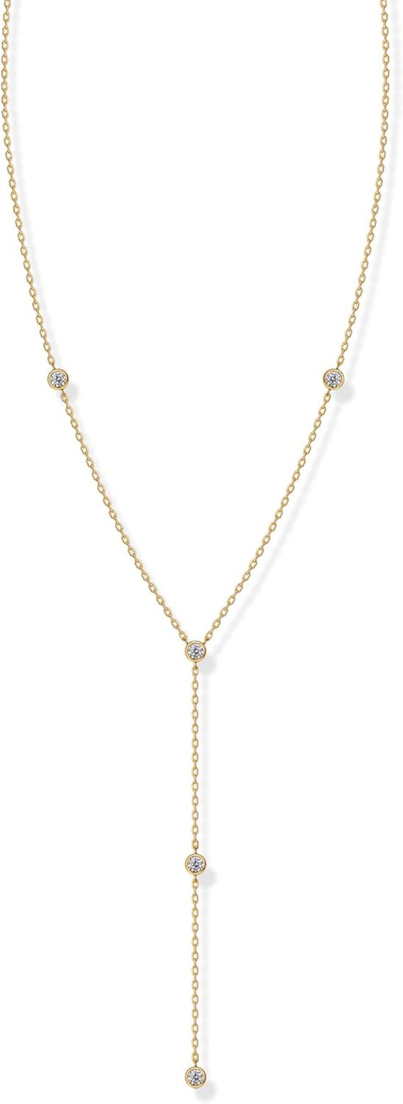 14K Gold Plated Drop Lariat Chain for Women - Gold Cubic Zirconia Long Necklace - Station Star Layered Beaded Y Necklace