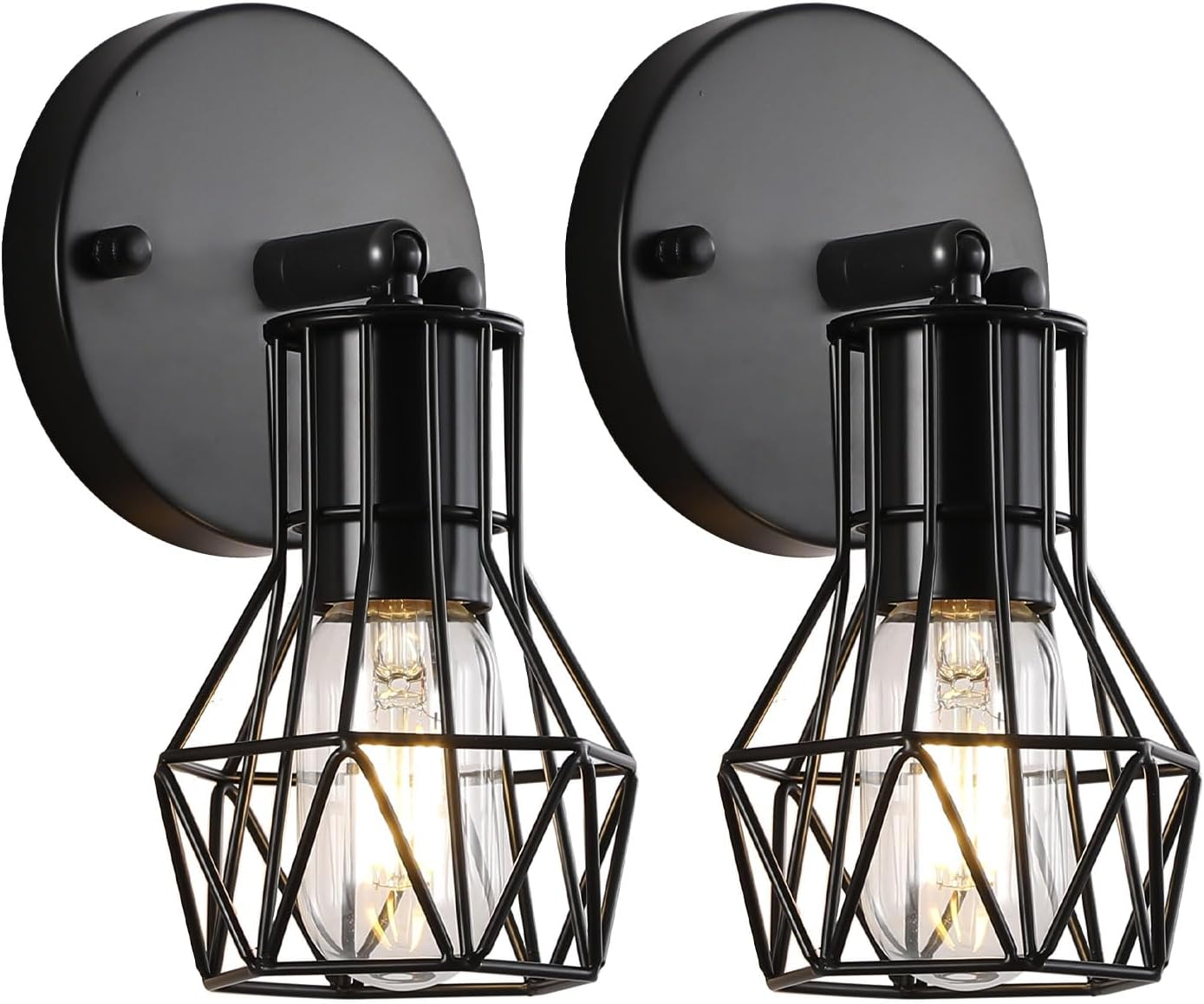 Industrial Wall Sconces Set of Two, Small Farmhouse Wire Cage Wall Lighting Sconce, Wall Lights for Living Room Bedroom Bathroom Hallway