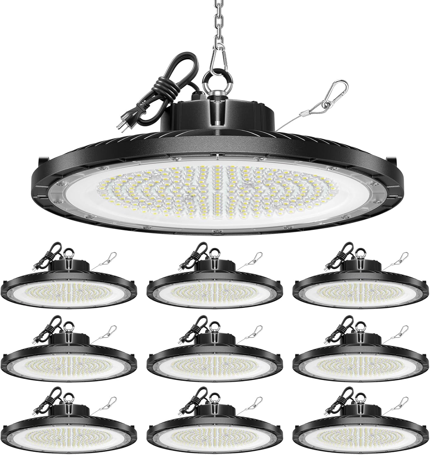 UFO LED High Bay Light, 10 Pack, 150W, 5000K, 22500LM, High Bay LED Shop Lights with 5' Cable(Eqv.600W Mh/Hps/Hid) for Garage Factory Workshop Warehouse Barn