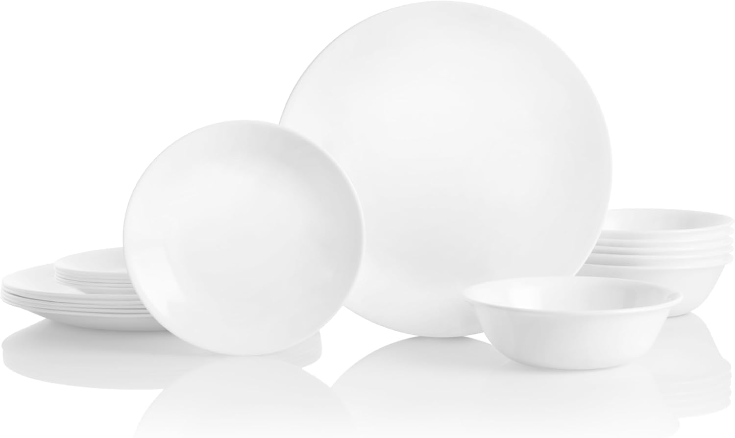Vitrelle 18-Piece Service for 6 Dinnerware Set Triple Layer Glass and Chip Resistant, Lightweight round Plates and Bowls Set, Winter Frost White