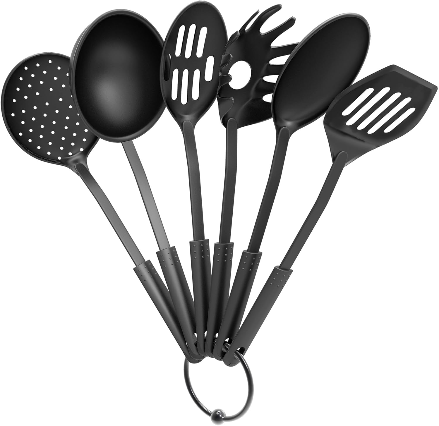 82-Y3455 Utensil and Gadget Includes Plastic Spatula and Spoons Cookware Ring (Six Piece Set)-Kitchen Essentials, Multi, Black